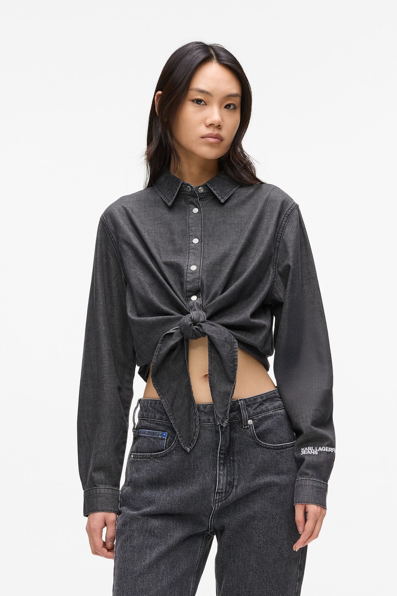 WASHED BLACK KLJ DENIM WRAP BLOUSE 1