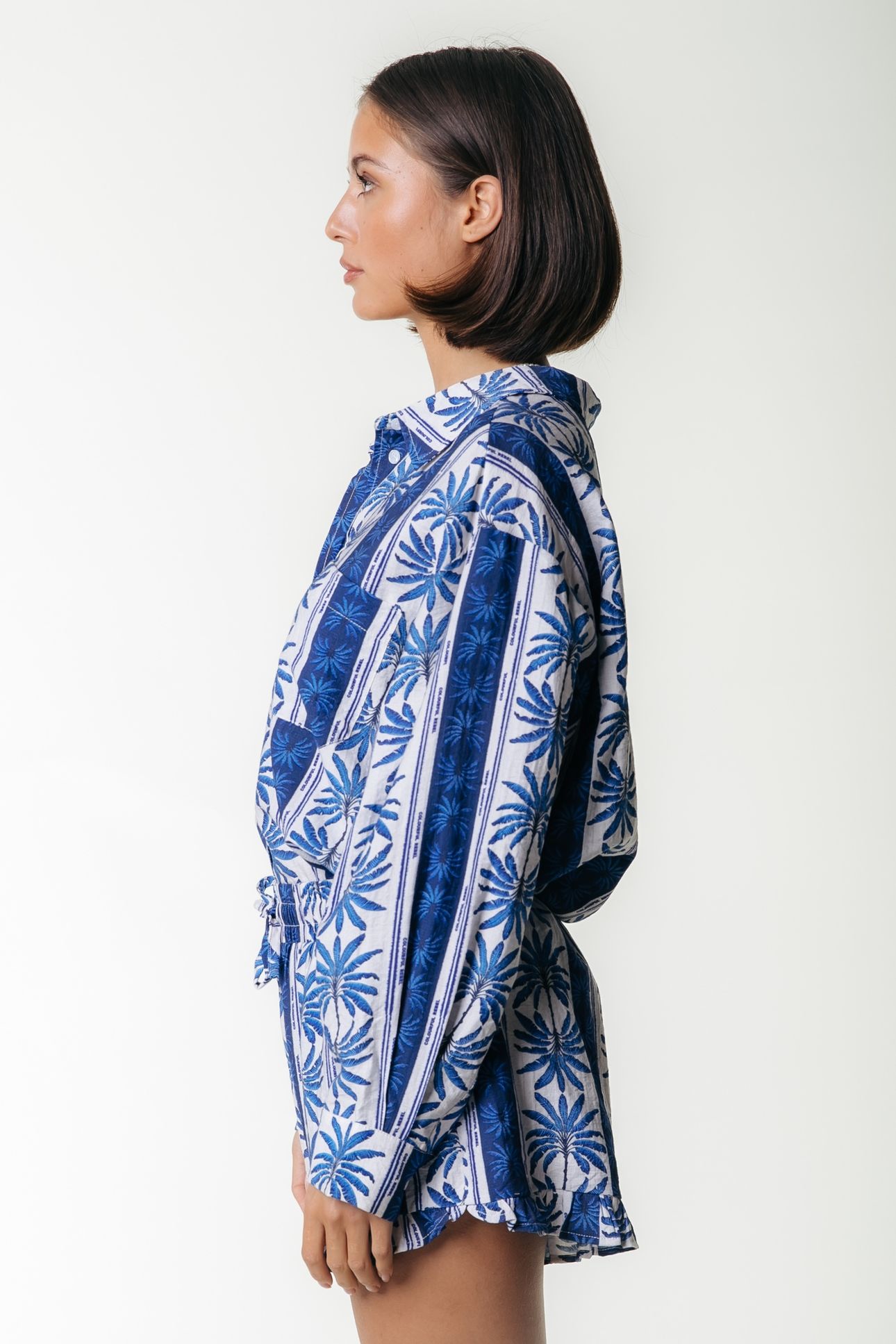 TALIA PALM DROPPED SHOULDER BLOUSE BRIGHT BLUE 3
