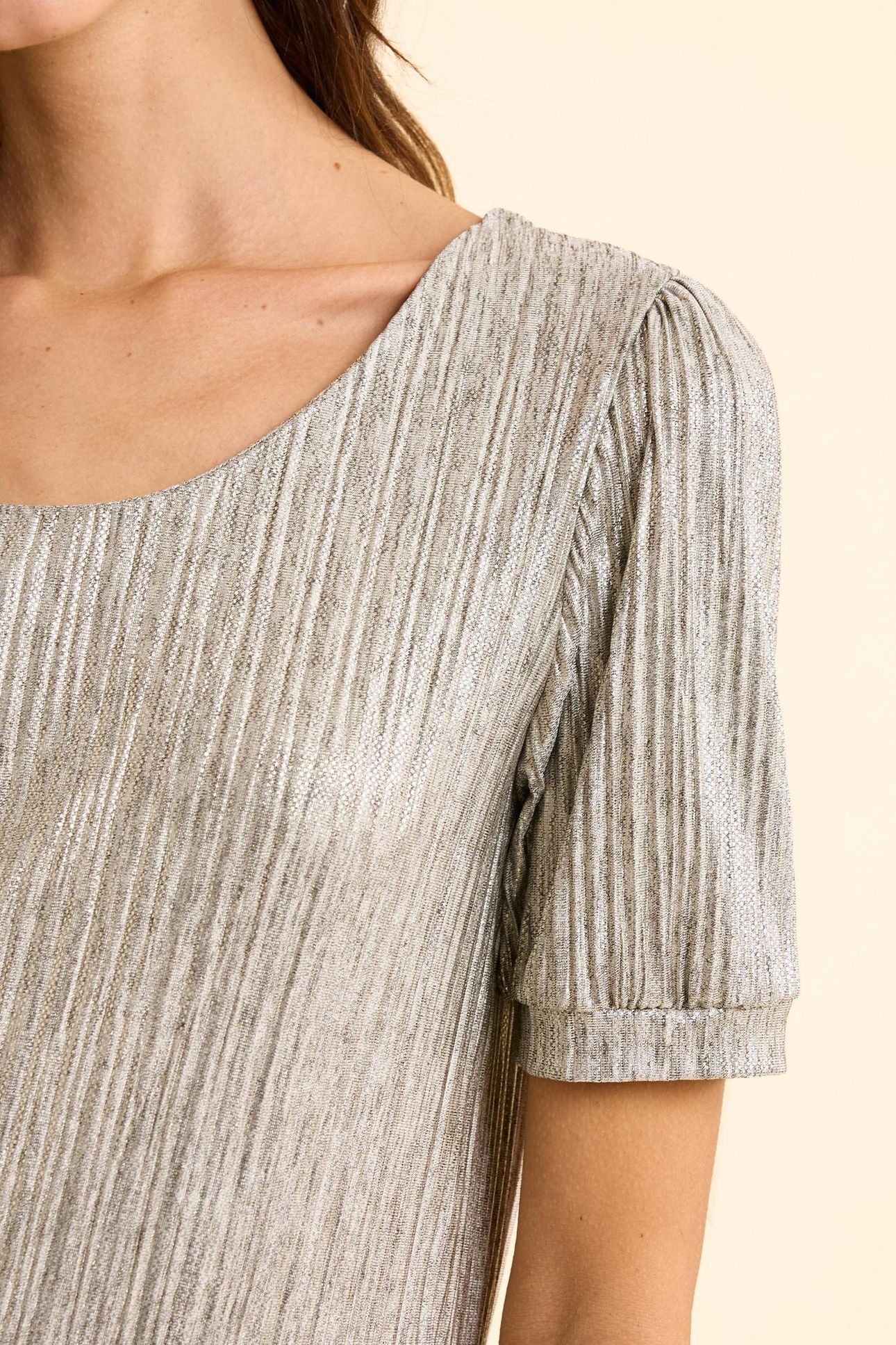 GREY PLEATED TOP WITH DECORATIVE GOLD STRIPES GOLD 6