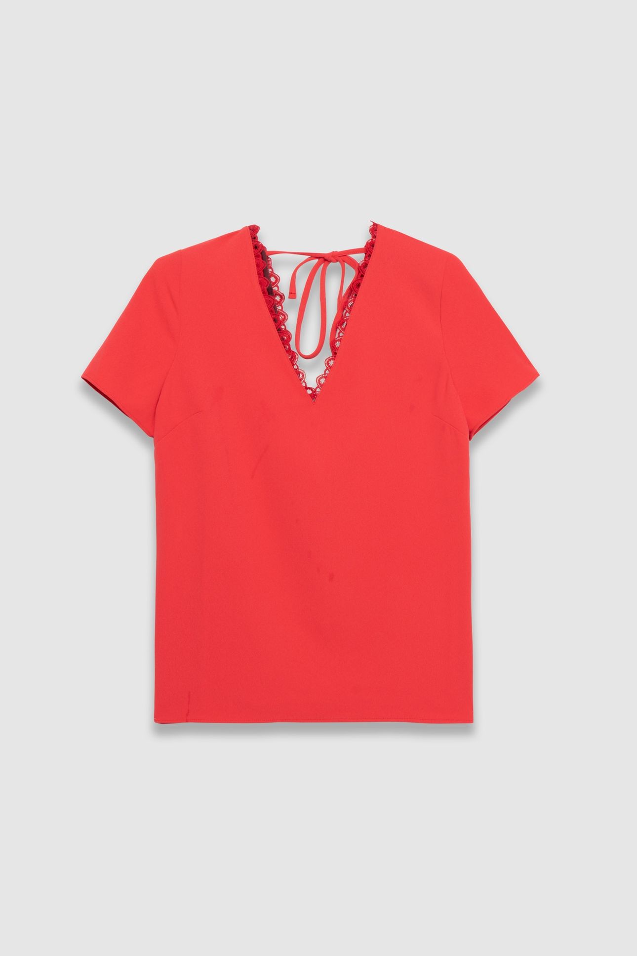 CORAL V-NECK TOP WITH LACE DETAIL FOR WOMEN 1
