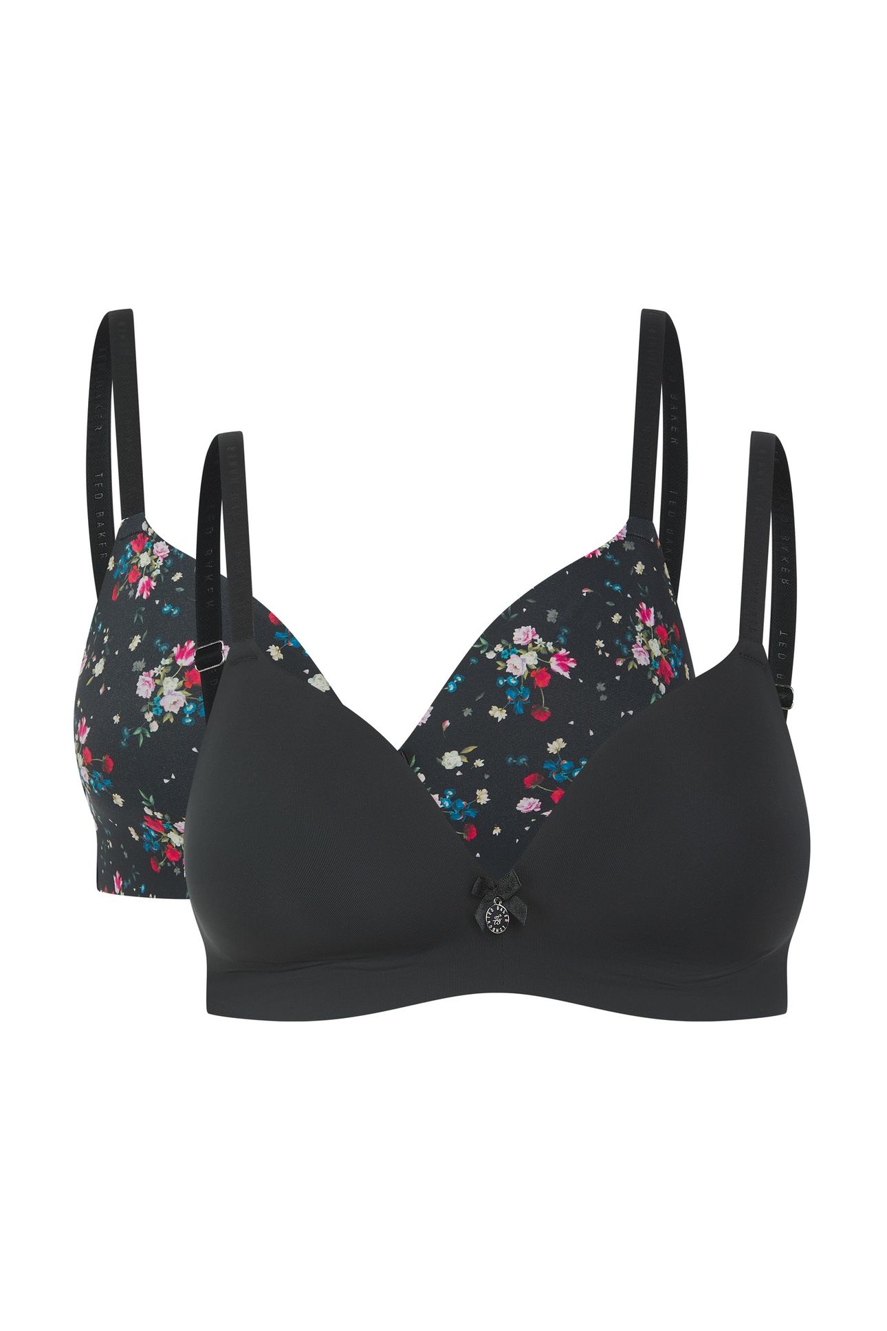 FABEL 2 PK DITSY ROSE PRINT WIRELESS SHAPIING BRA JET BLACK 1