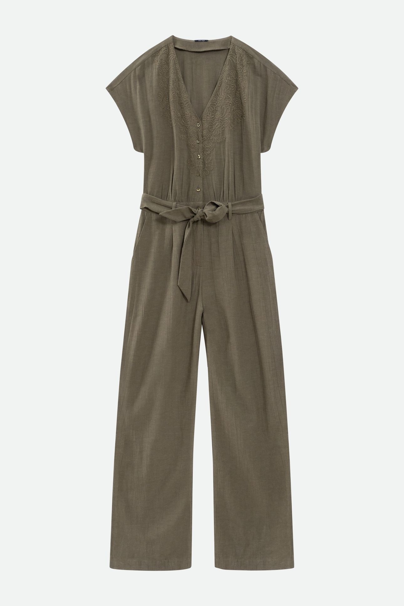 RIO - KHAKI LINEN BLEND JUMPSUIT WITH PLACED EMBROIDERY 4
