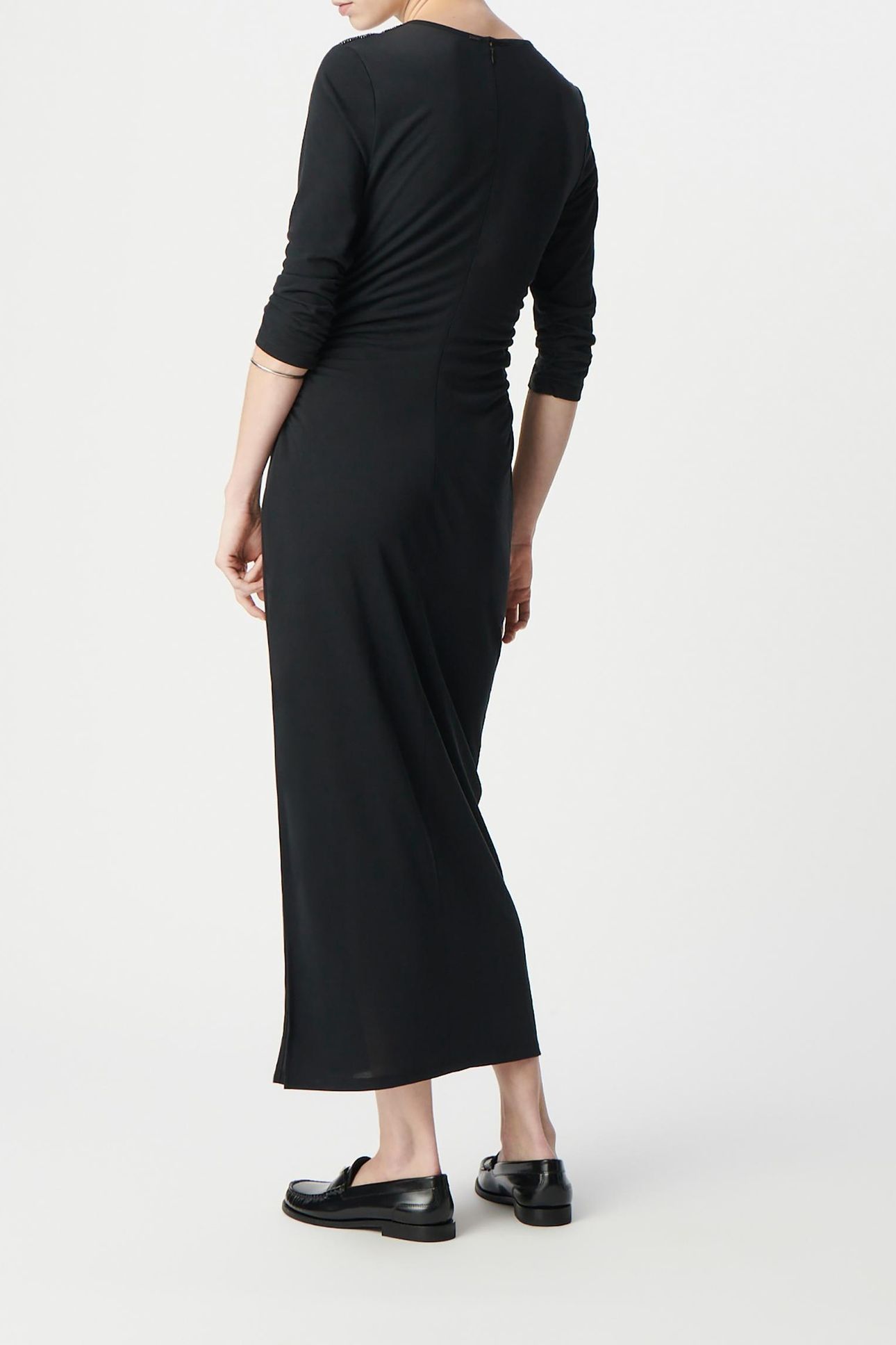 GATHERED BLACK EVENING DRESS WITH RHINESTONE SHOULDERS 2