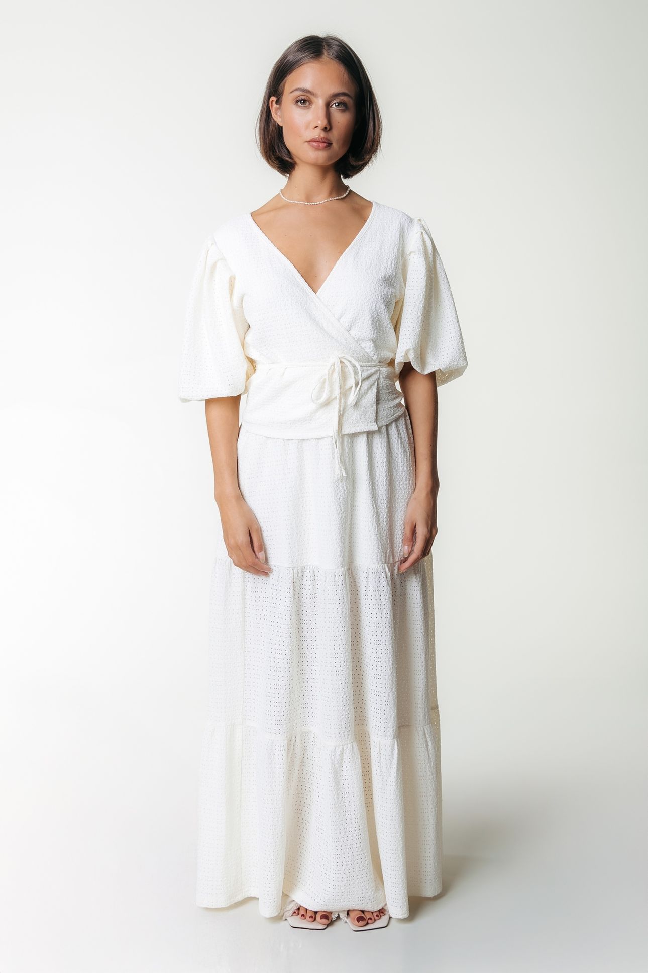DEWI KNITTED STRUCTURE SMOCK MAXI SKIRT OFF WHITE 1