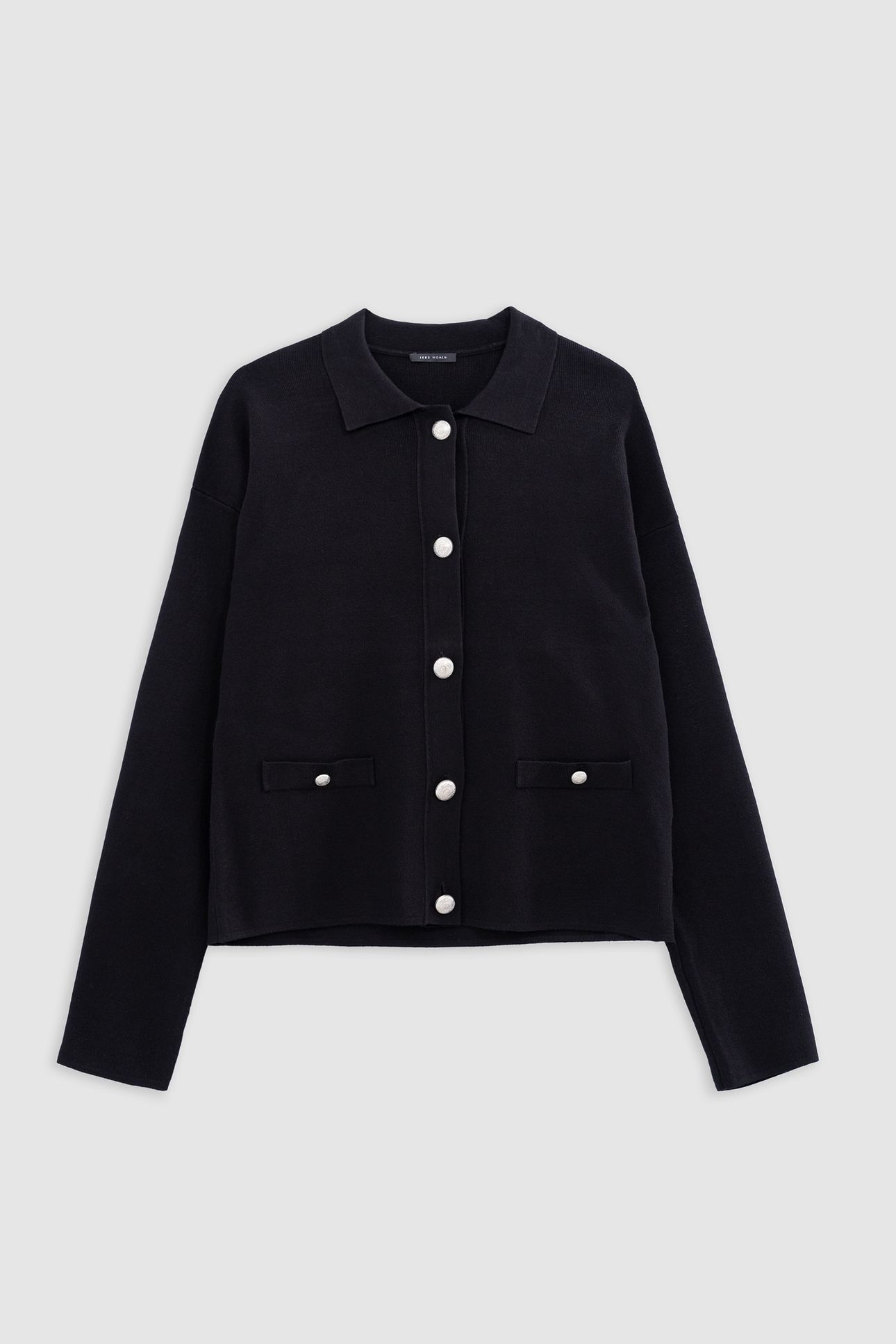 BLACK LOOSE KNIT CARDIGAN ENGRAVED METAL BUTTONS 4
