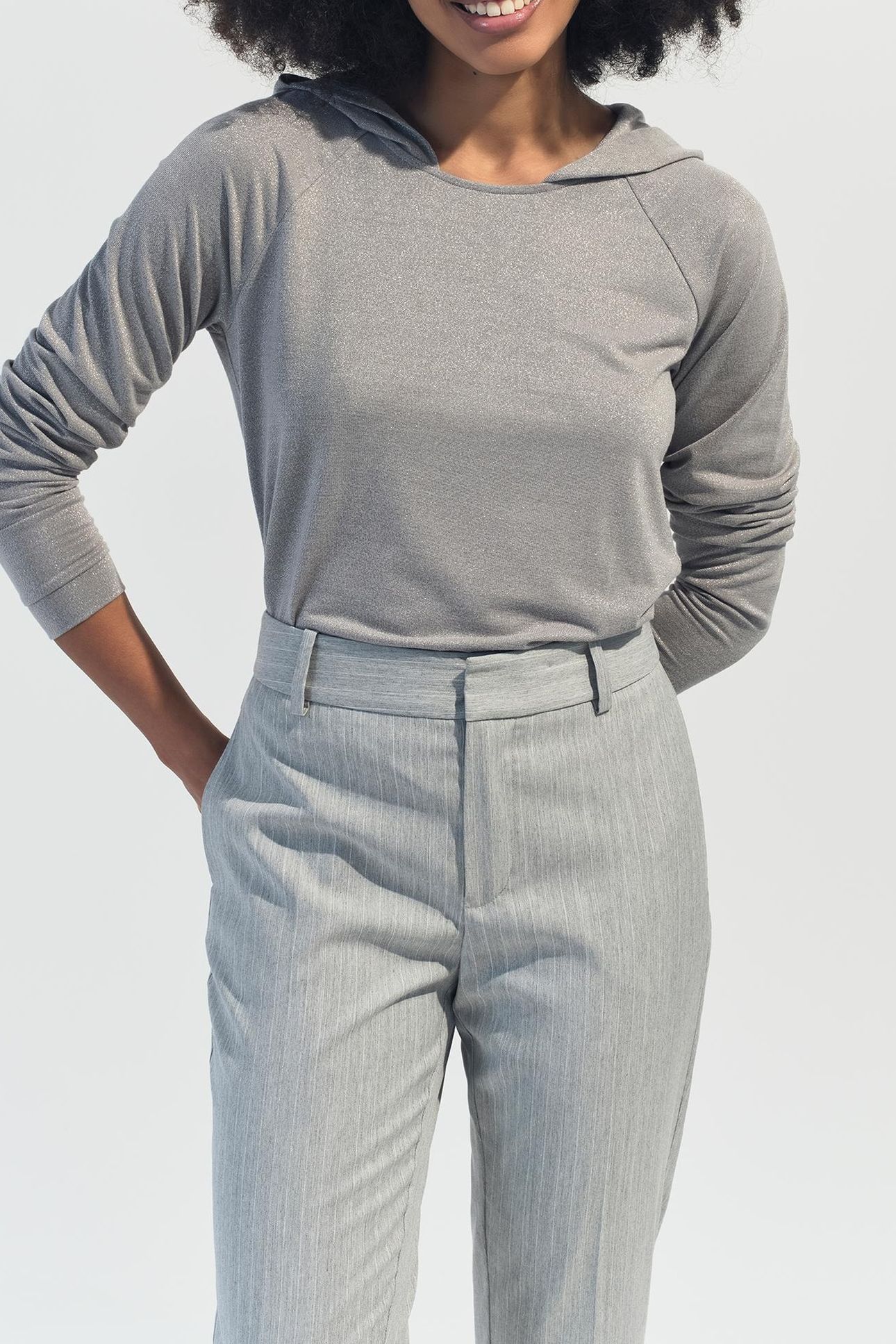 MARA - SILVER IRIDESCENT KNIT HOODED T-SHIRT 1