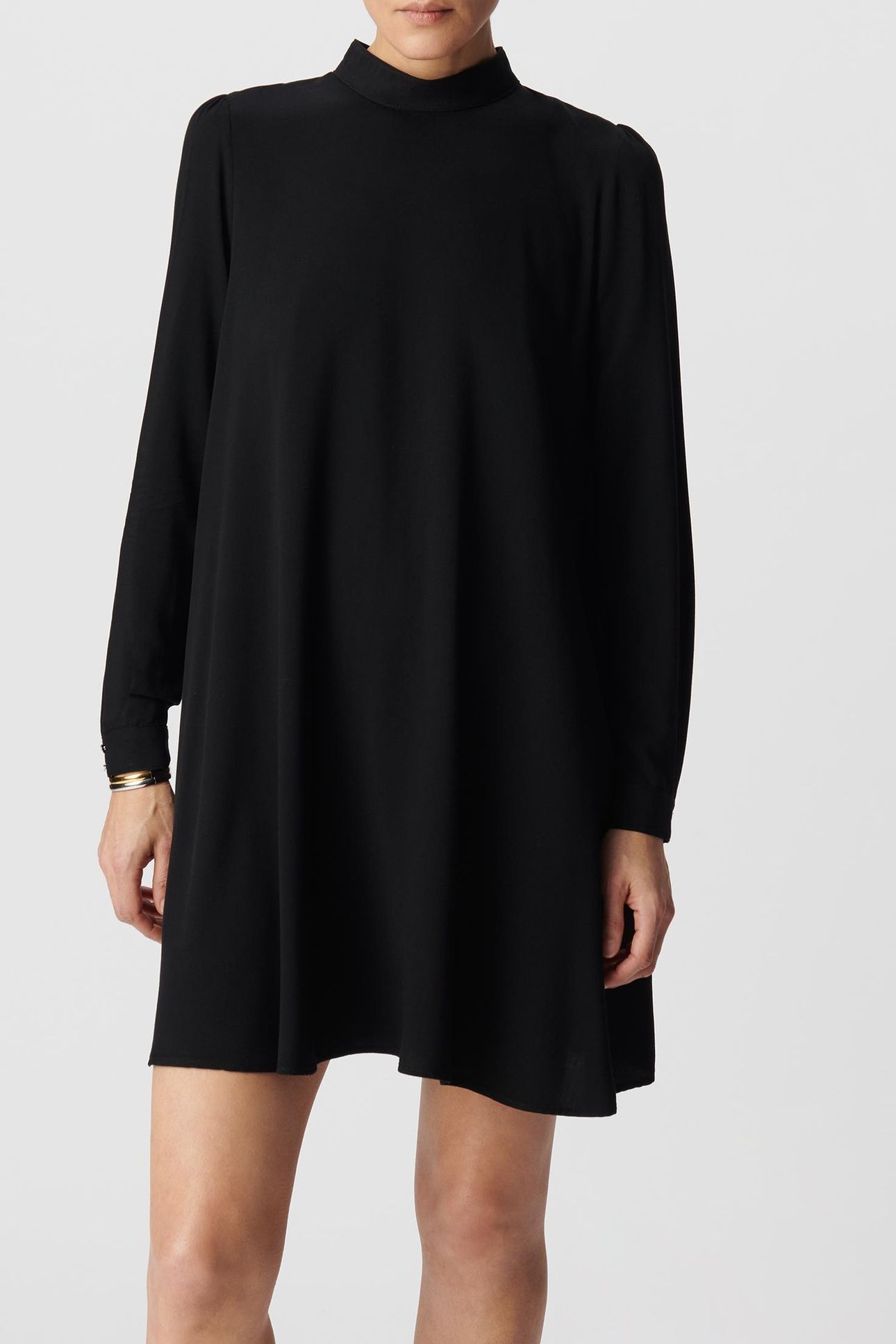 BLACK STAND-UP COLLAR DRESS WOMEN 2