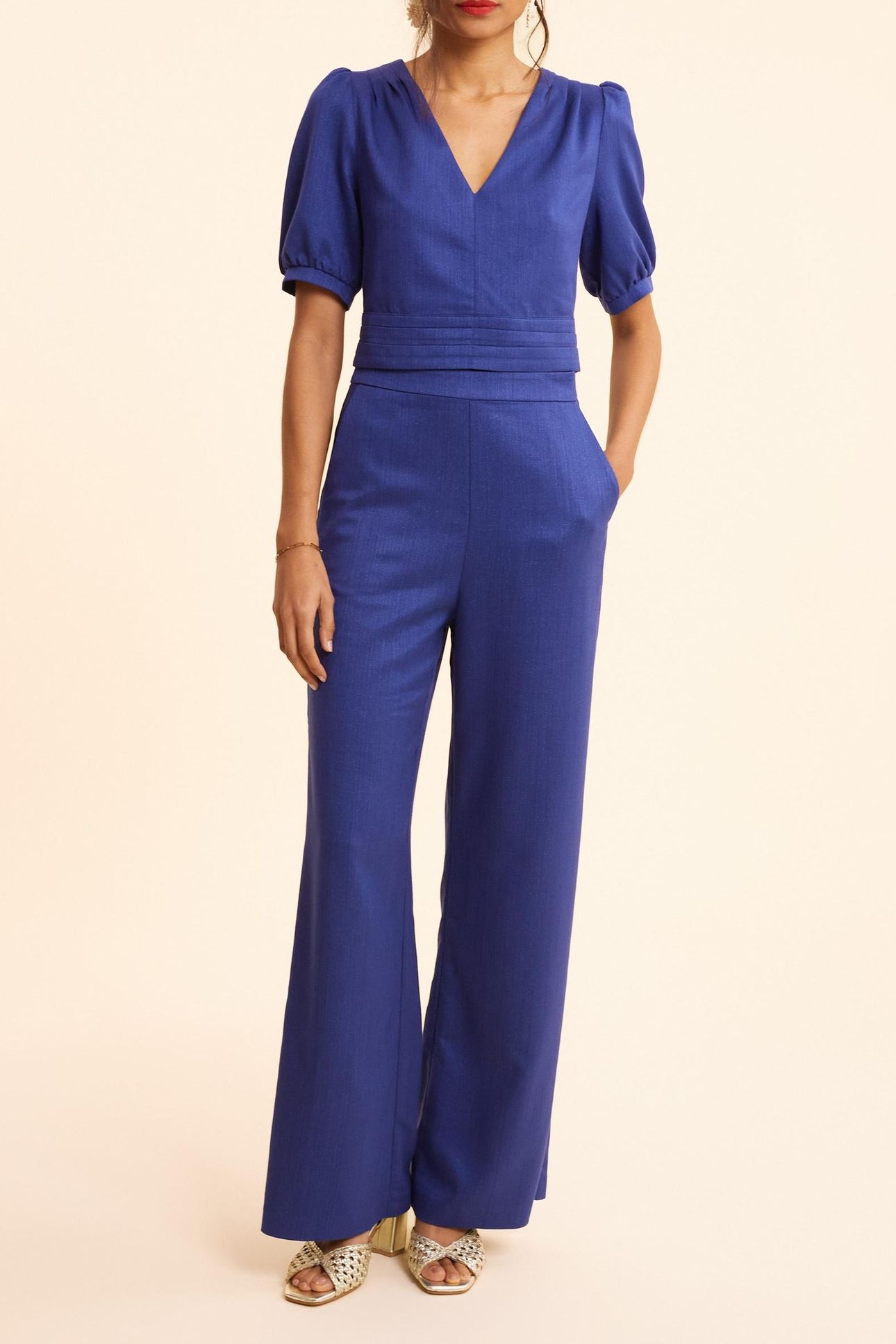 BLUE GLITTERY WIDE-LEG TROUSERS SAPPHIRE BLUE 2