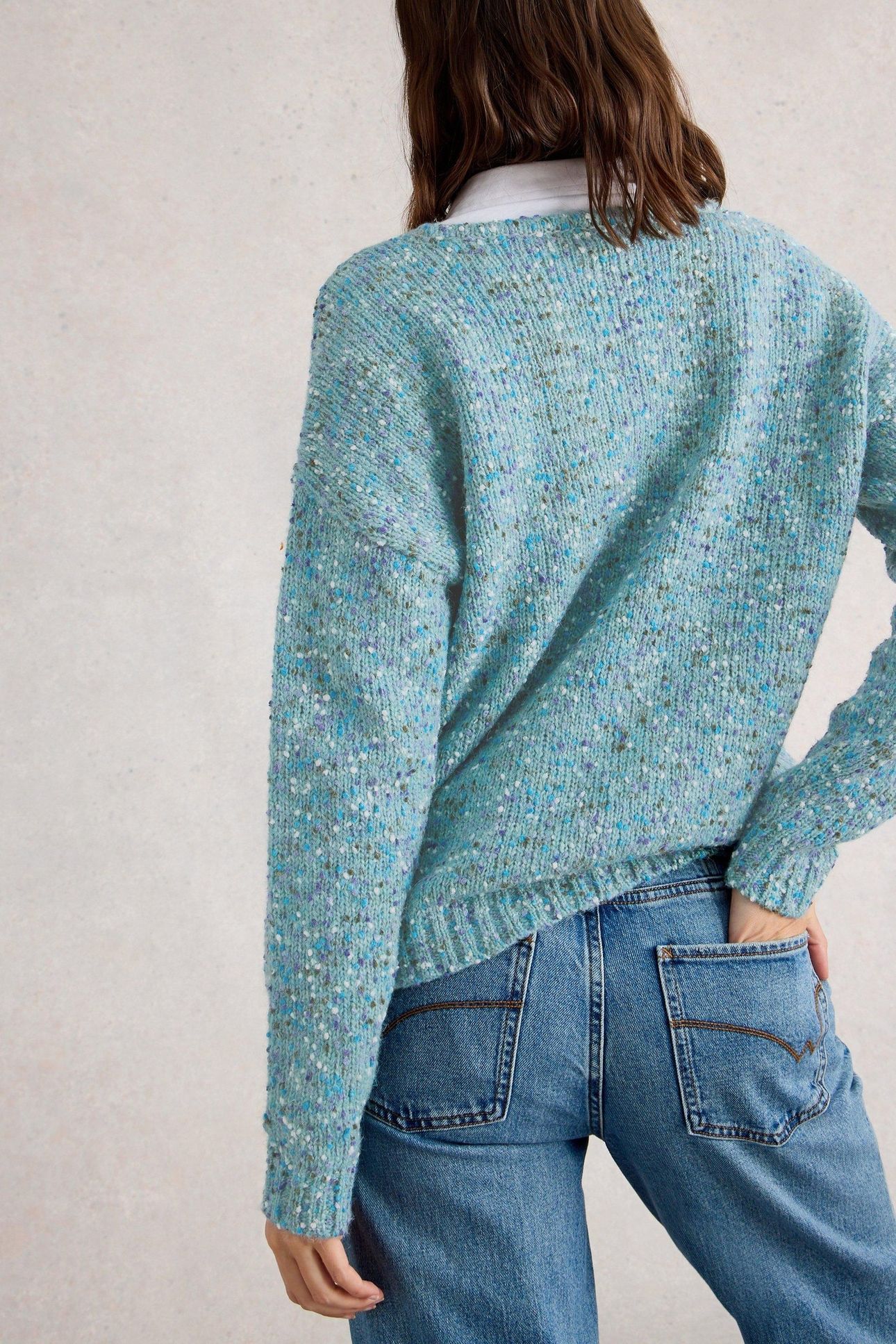 TEXTURE V NECK MID BLUE 2