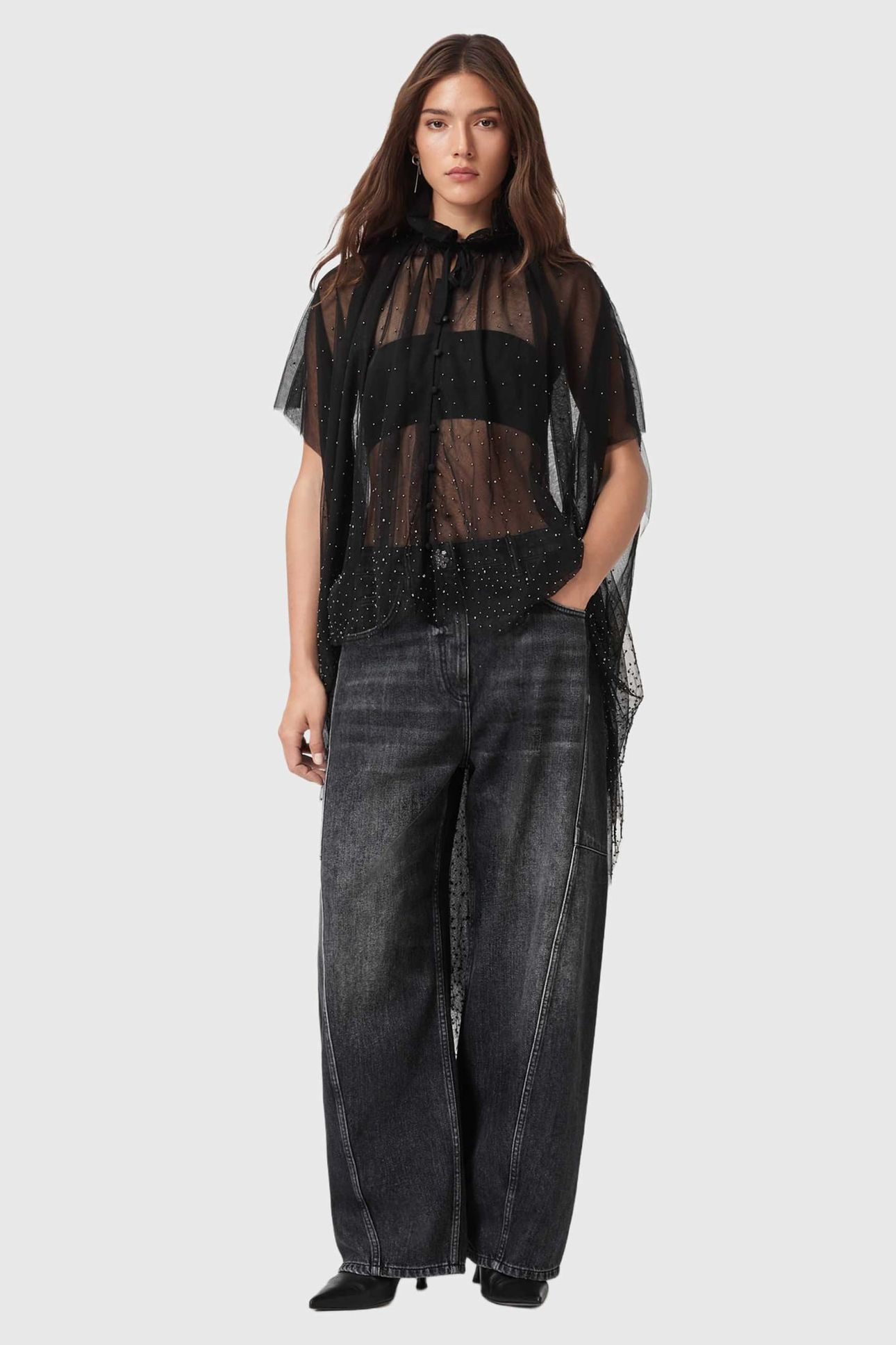 SEZ EMB TULLE CAPE BLACK 3