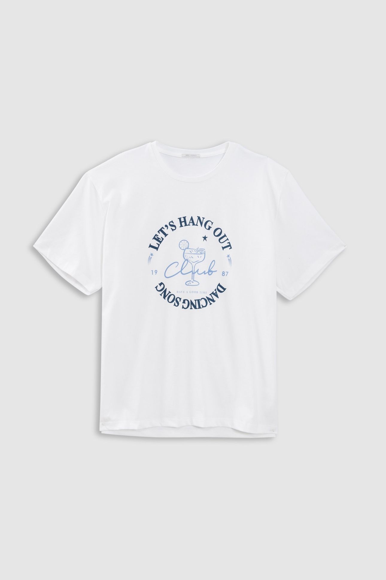 WHITE SHORT-SLEEVED T-SHIRT, COCKTAIL IMAGE SLOGAN 1