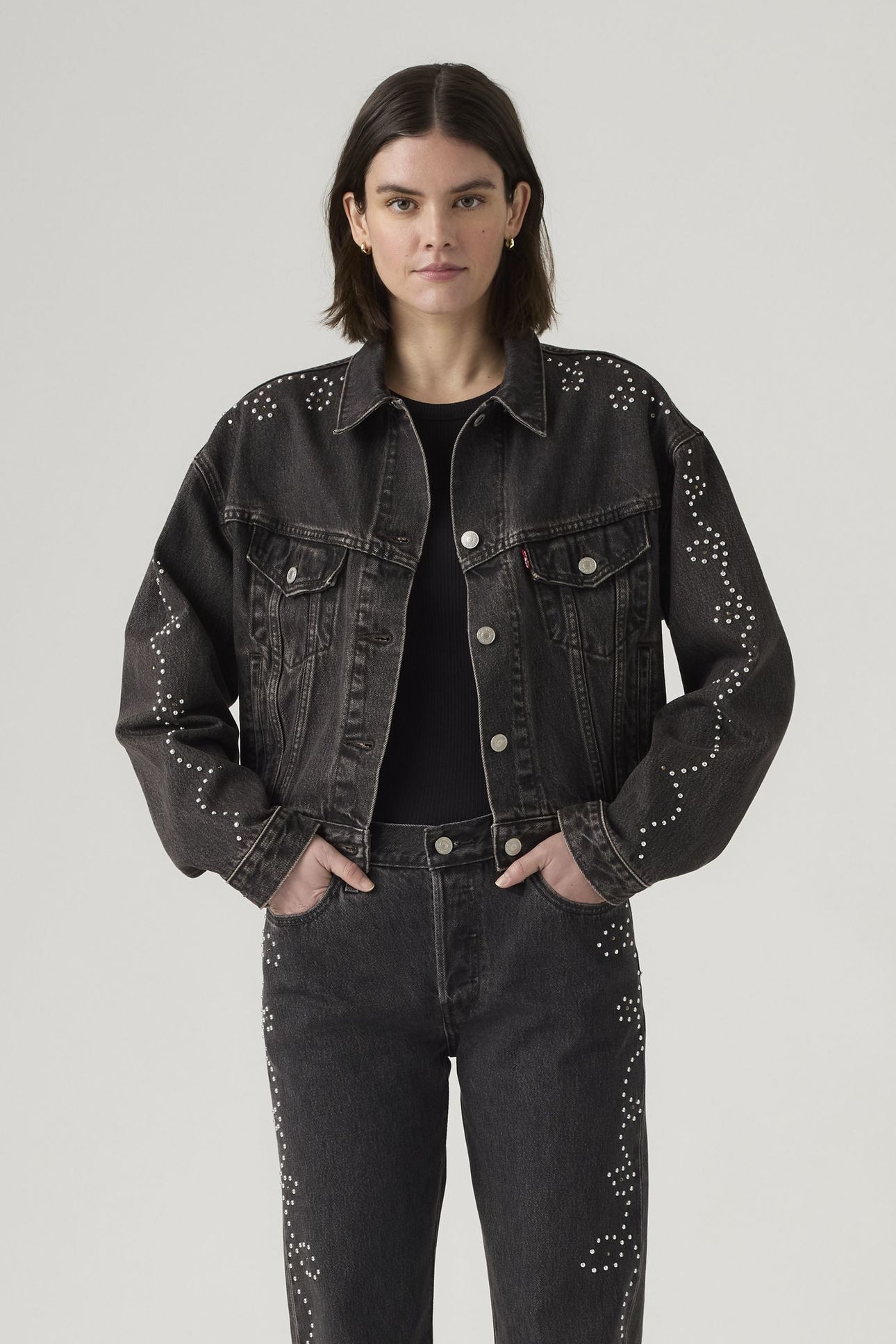 SHRUNKEN 90S NO PLEAT BEJEWELED TRUCKER 1