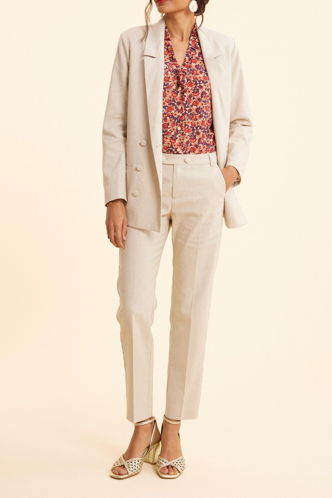 ECRU LUREX PINSTRIPE PATTERN SUIT PANTS ECRU 3