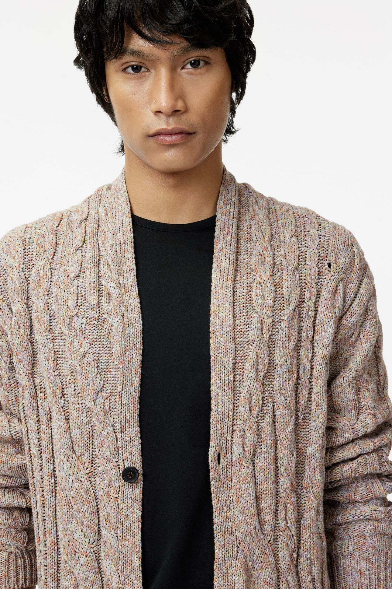 MARRAS EASY FIT CARDIGAN WITH MULTI CABL WISTERIA 3