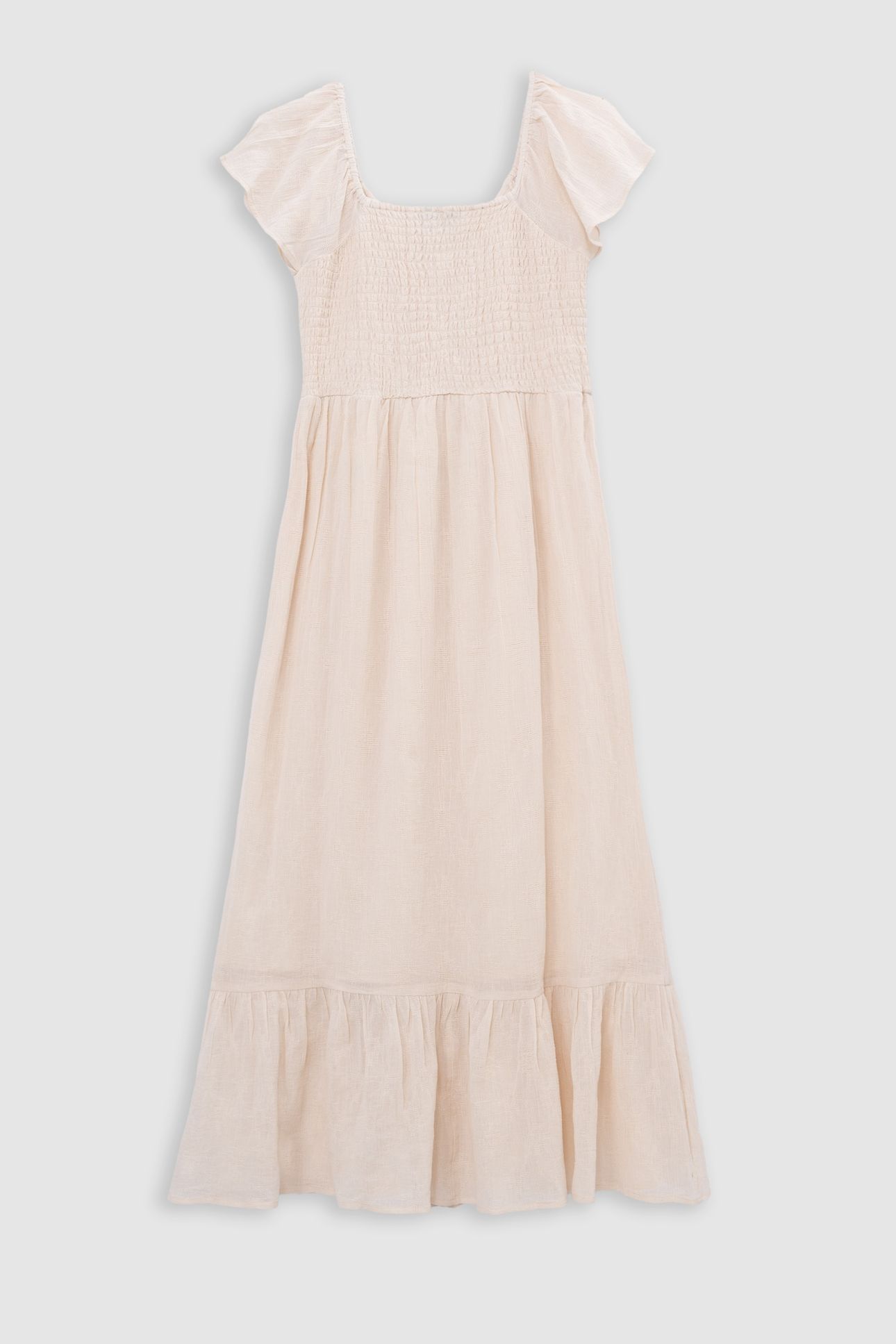 LONG ECRU DRESS WITH ELASTICATED NECKLINE 3