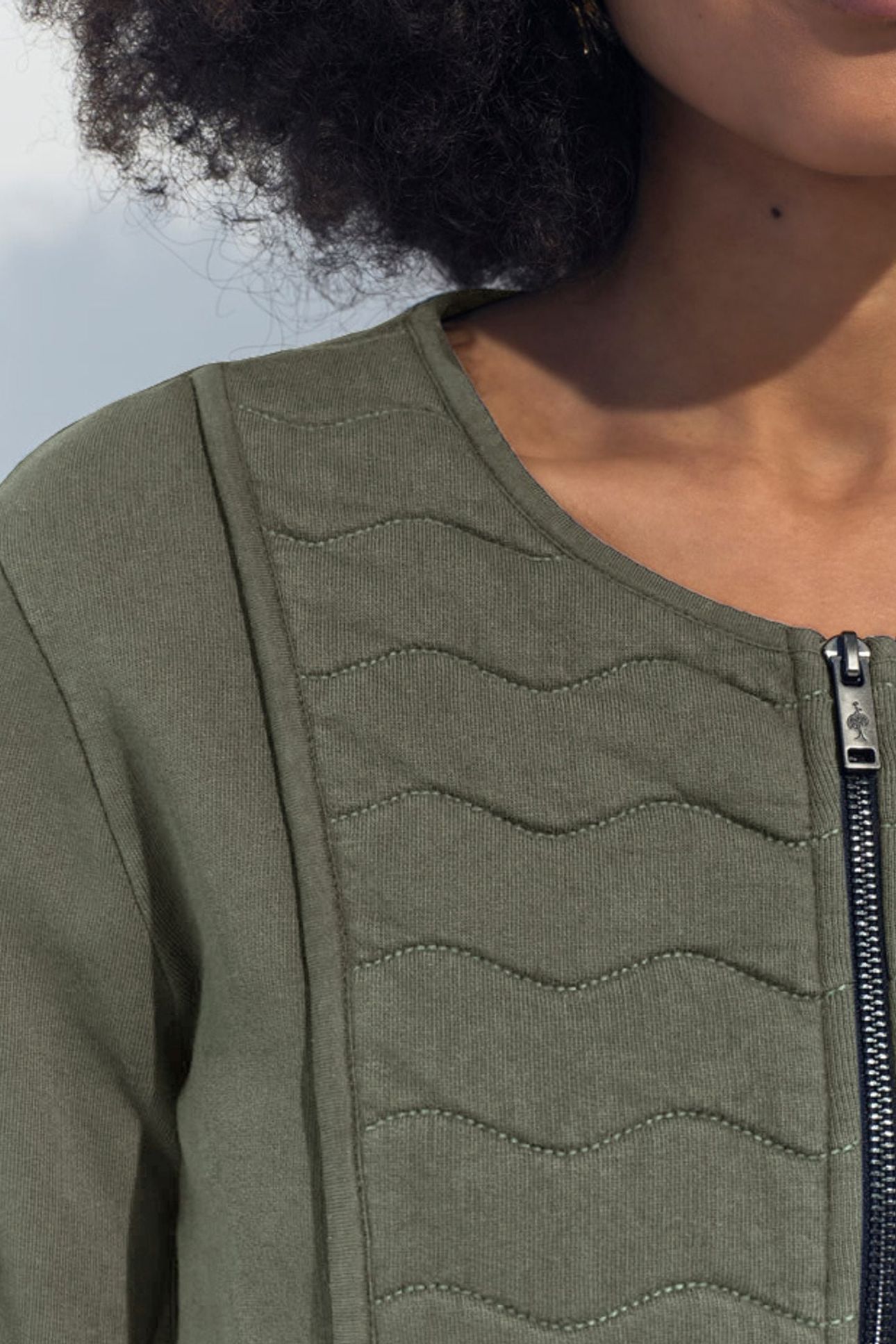 MARINO - KHAKI ZIPPED QUILTED KNIT CARDIGAN 6