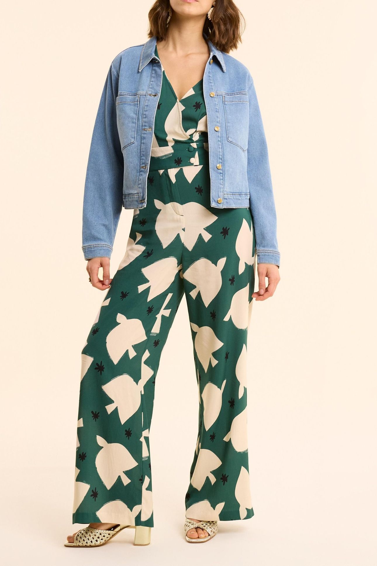 GREEN MAXI BIRD PRINT JUMPSUIT PANTS GREEN 2