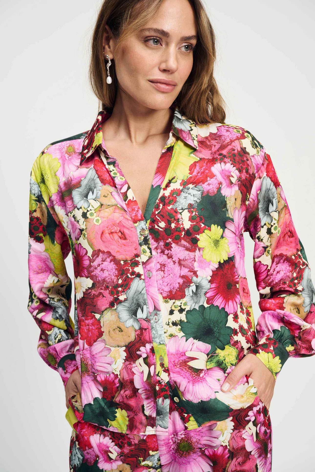 BLOUSE - SATIN LOVE BOUQUET MULTI COLOUR 2