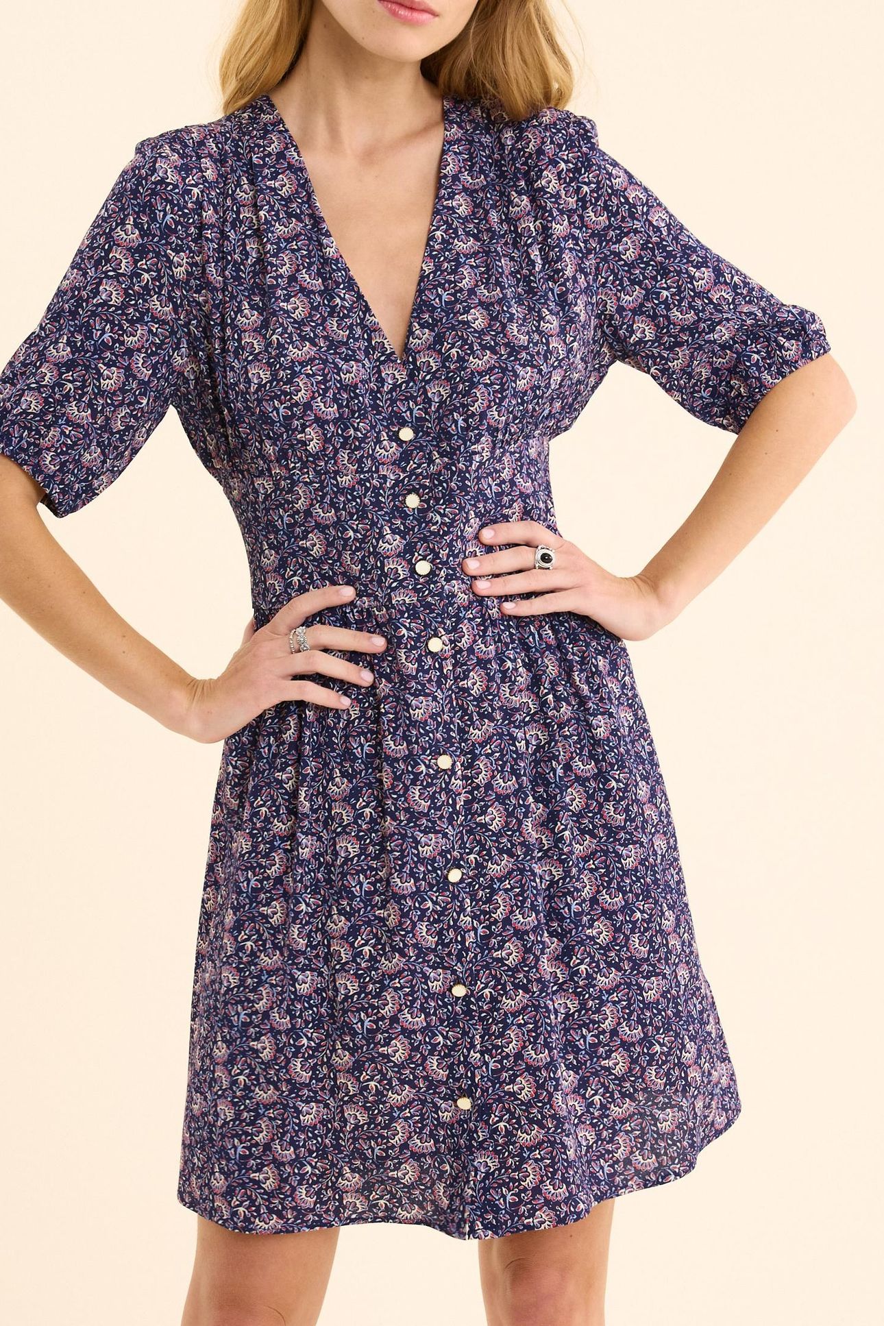 NAVY DRESS WITH ROCK FLORAL PRINT MARINE 1