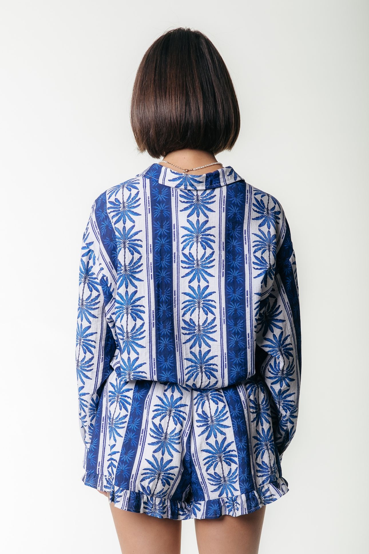 TALIA PALM DROPPED SHOULDER BLOUSE BRIGHT BLUE 2