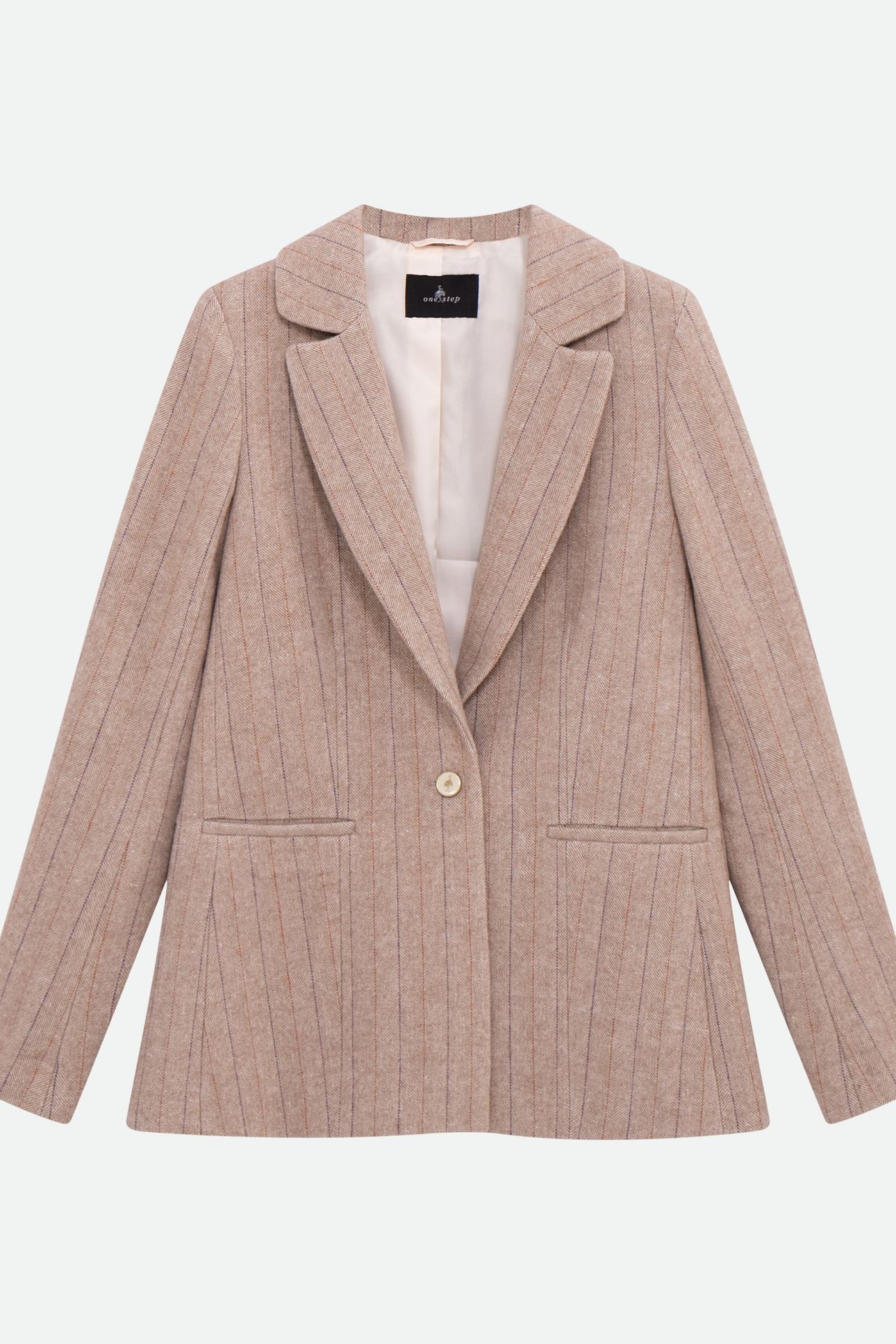 VICKI - BEIGE WOOL JACKET WITH STRIPED HERRINGBONE PATTERN 4