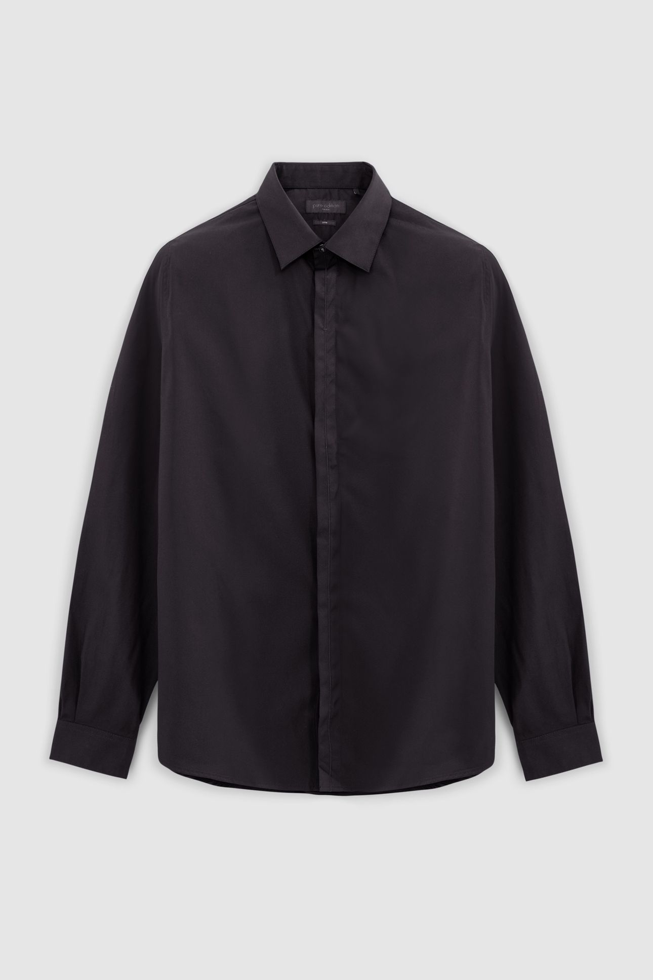 PURE EDITION-MEN’S BLACK SLIM SHIRT, EMBROIDERED LIGHTNING 1