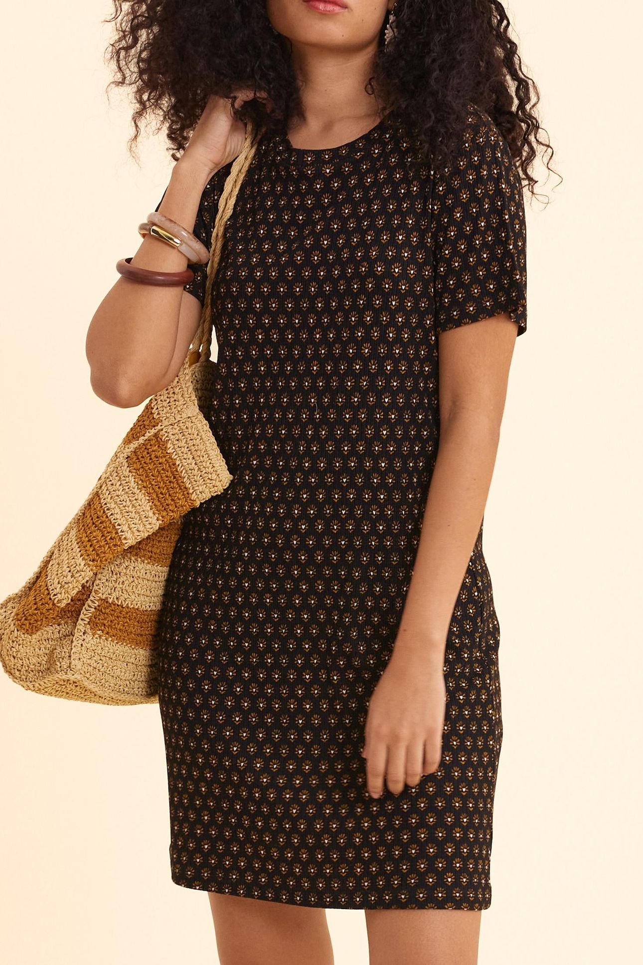 BLACK FLORAL-PRINT DRESS BLACK 1