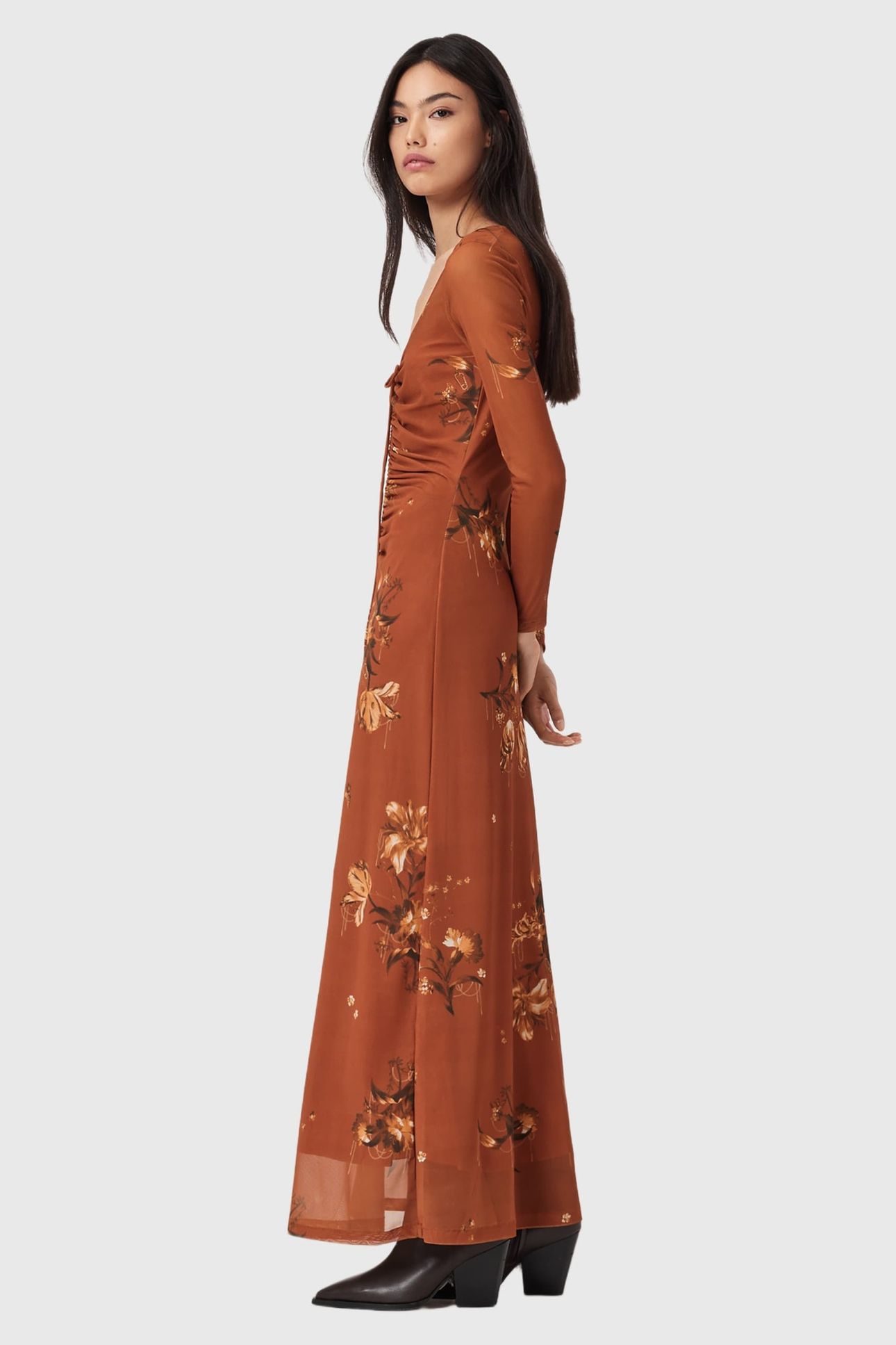 GABBY LS MESH DRESS ANIA RUST BROWN 4