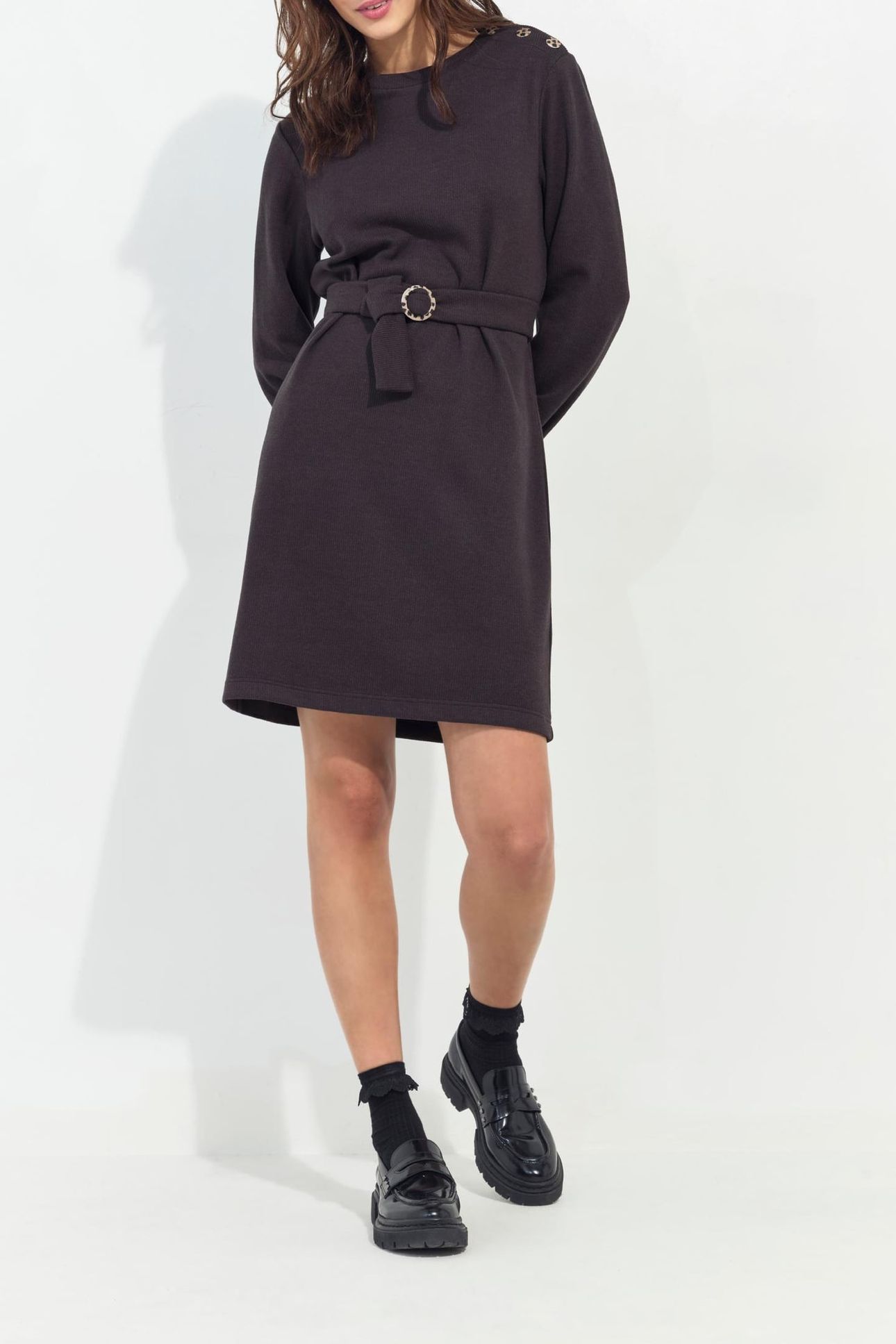 RAVENA - DARK GREY RIBBED KNIT SWEATSHIRT DRESS 2