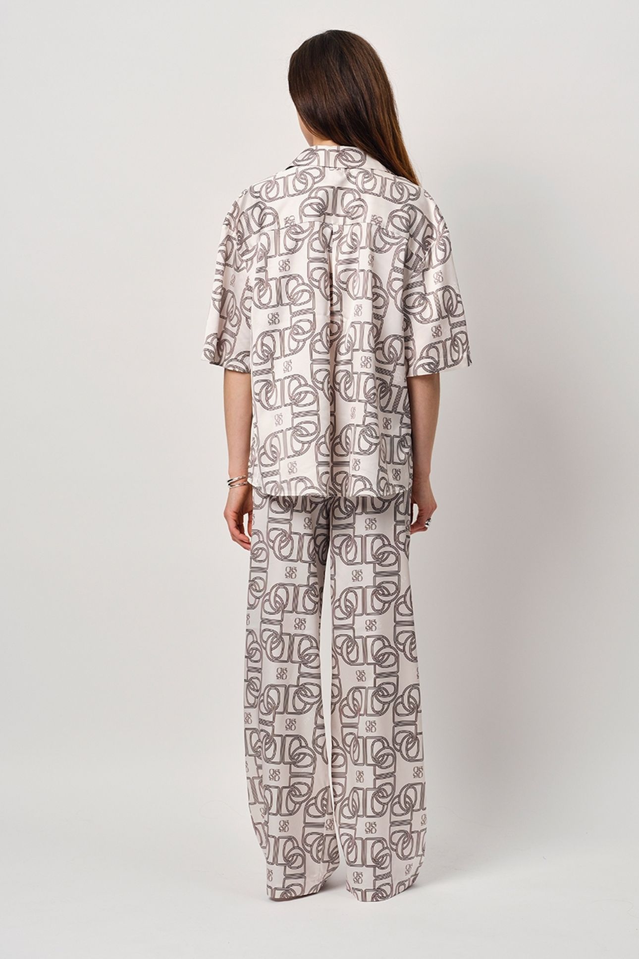 TEO LOGO PRINTED WIDE LEG PANTS BUTTER CREAM 2
