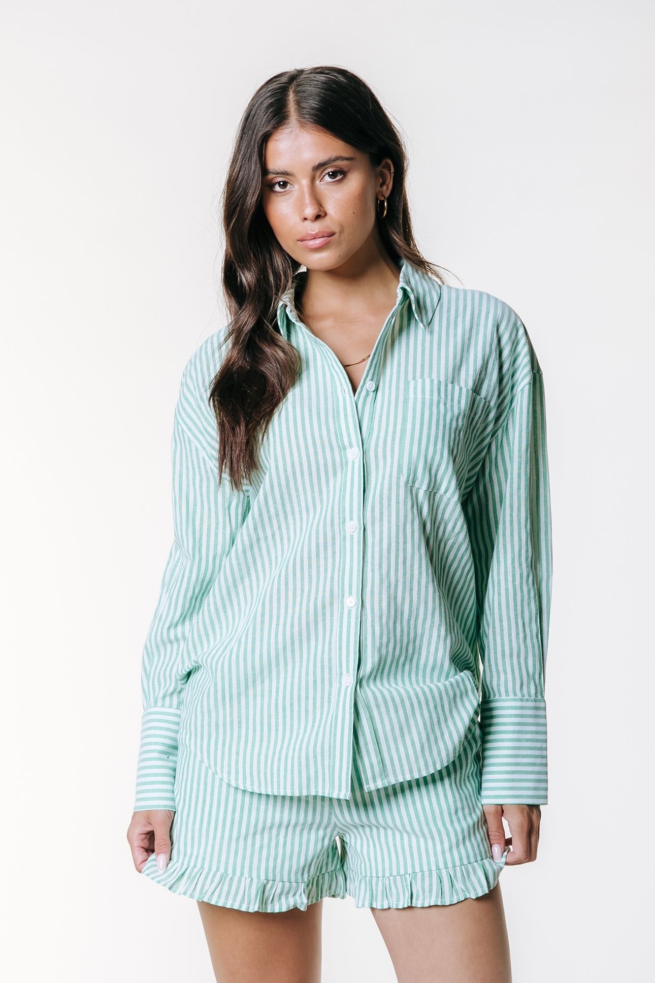 TALIA STRIPED DROPPED SHOULDER BLOUSE BRIGHT GREEN 1