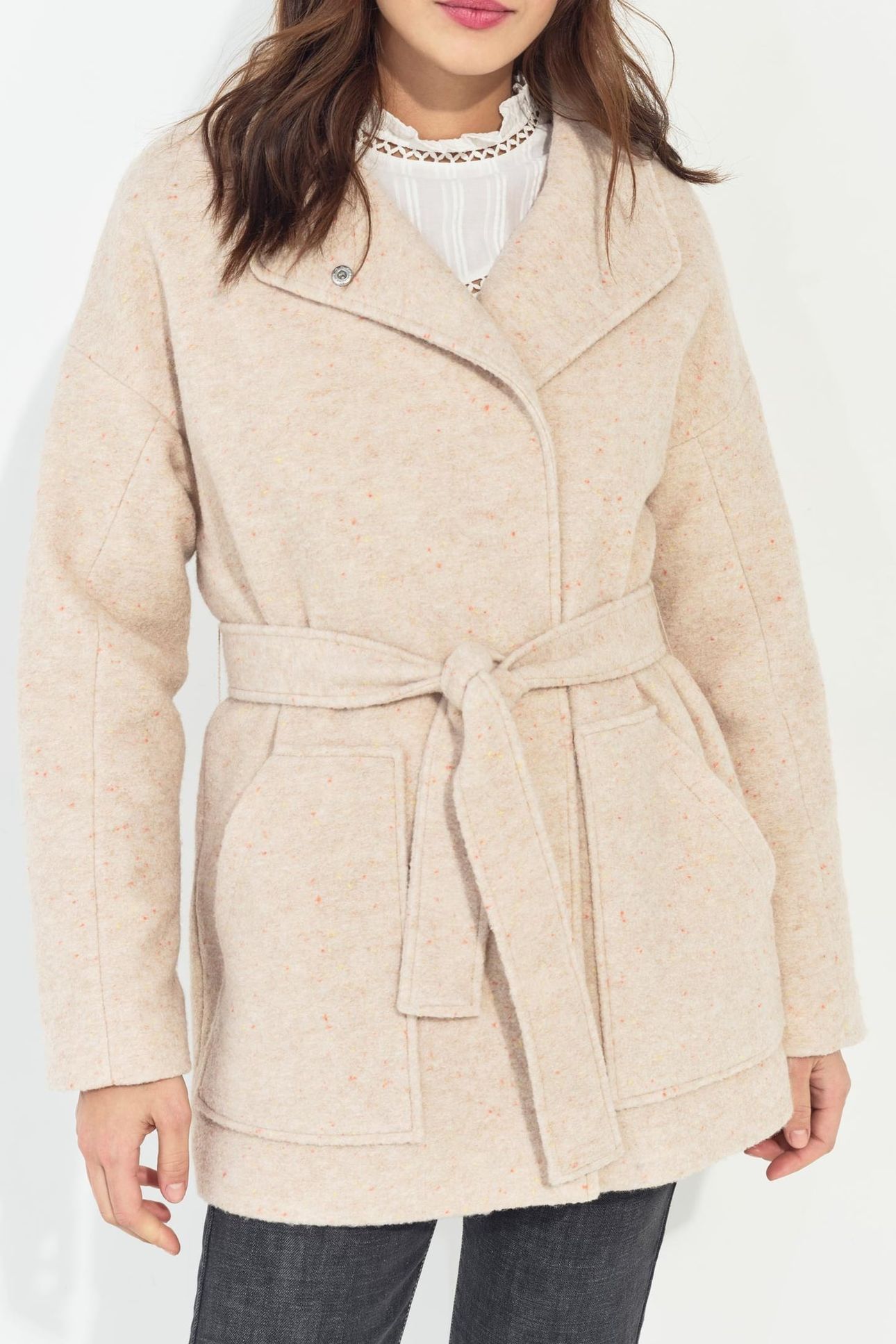 DIAZ - SHORT IVORY COAT WITH FANCY MOTTLED WOOL, BATHROBE ST 1