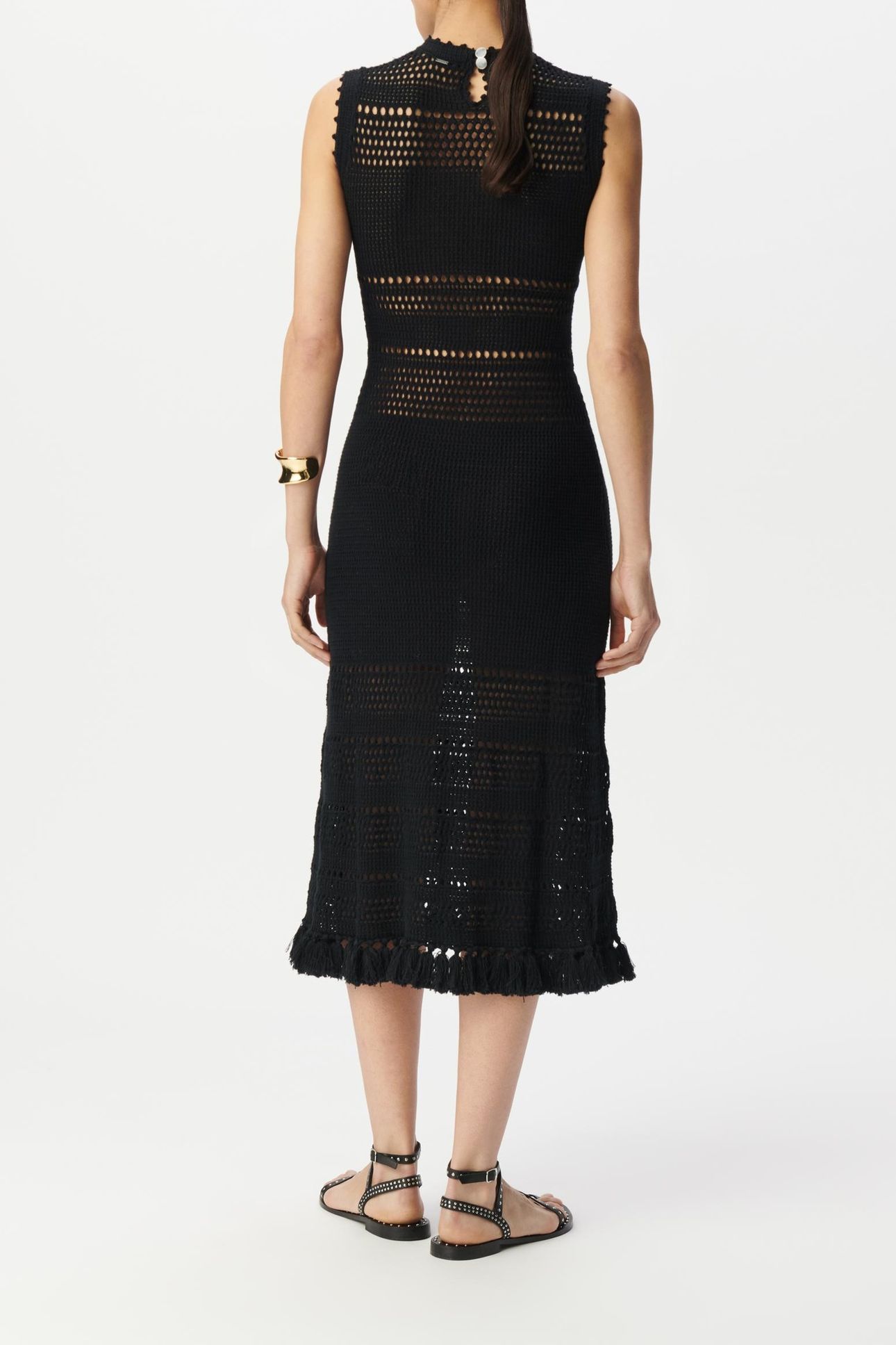 BLACK CROCHET-STYLE KNIT MIDI DRESS 4
