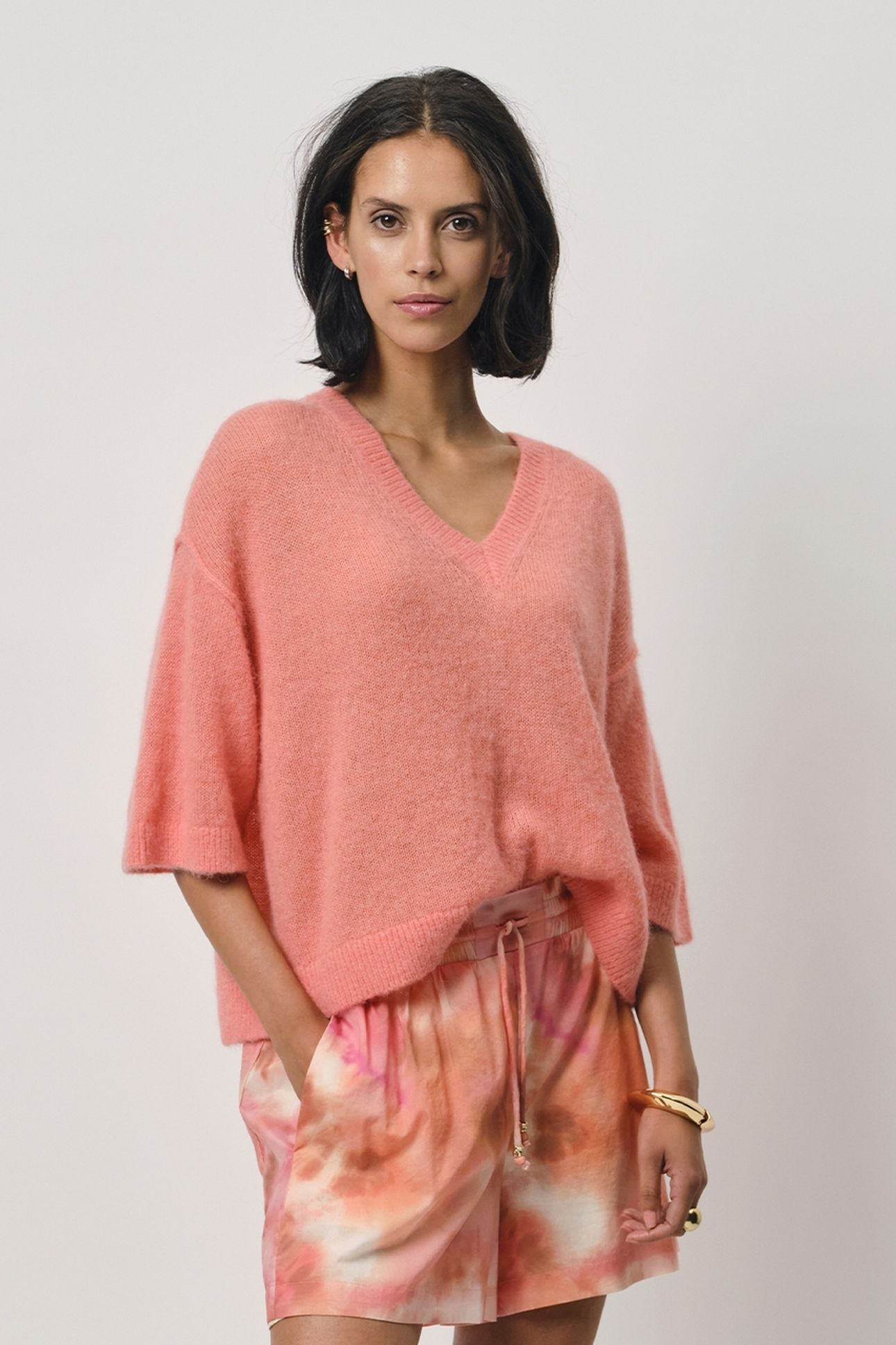 TALYA V-NECK SWEATER RADIANT APRICOT 3