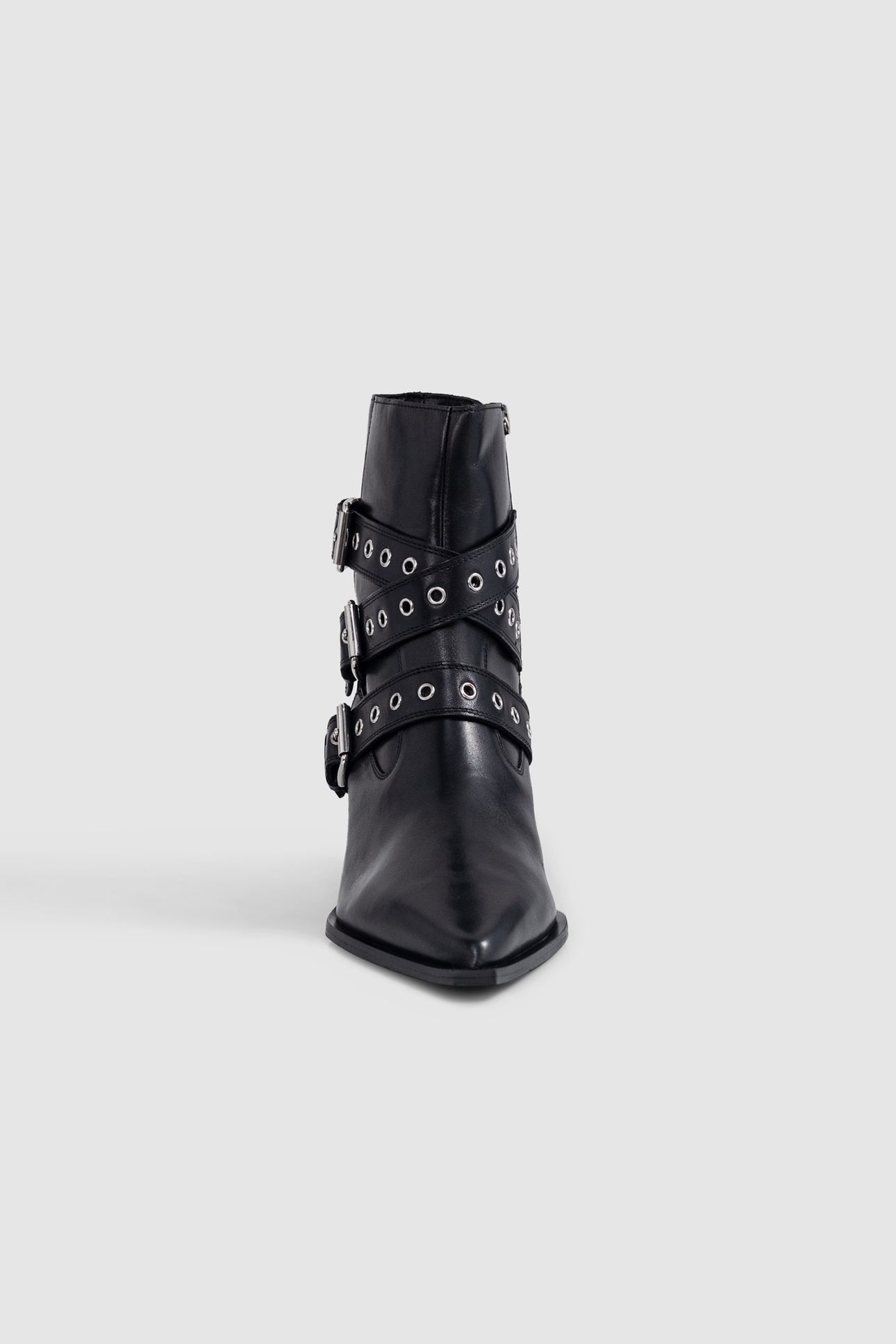 SANTIAGS BOOTS BLACK LEATHER EYELET BUCKLES 2
