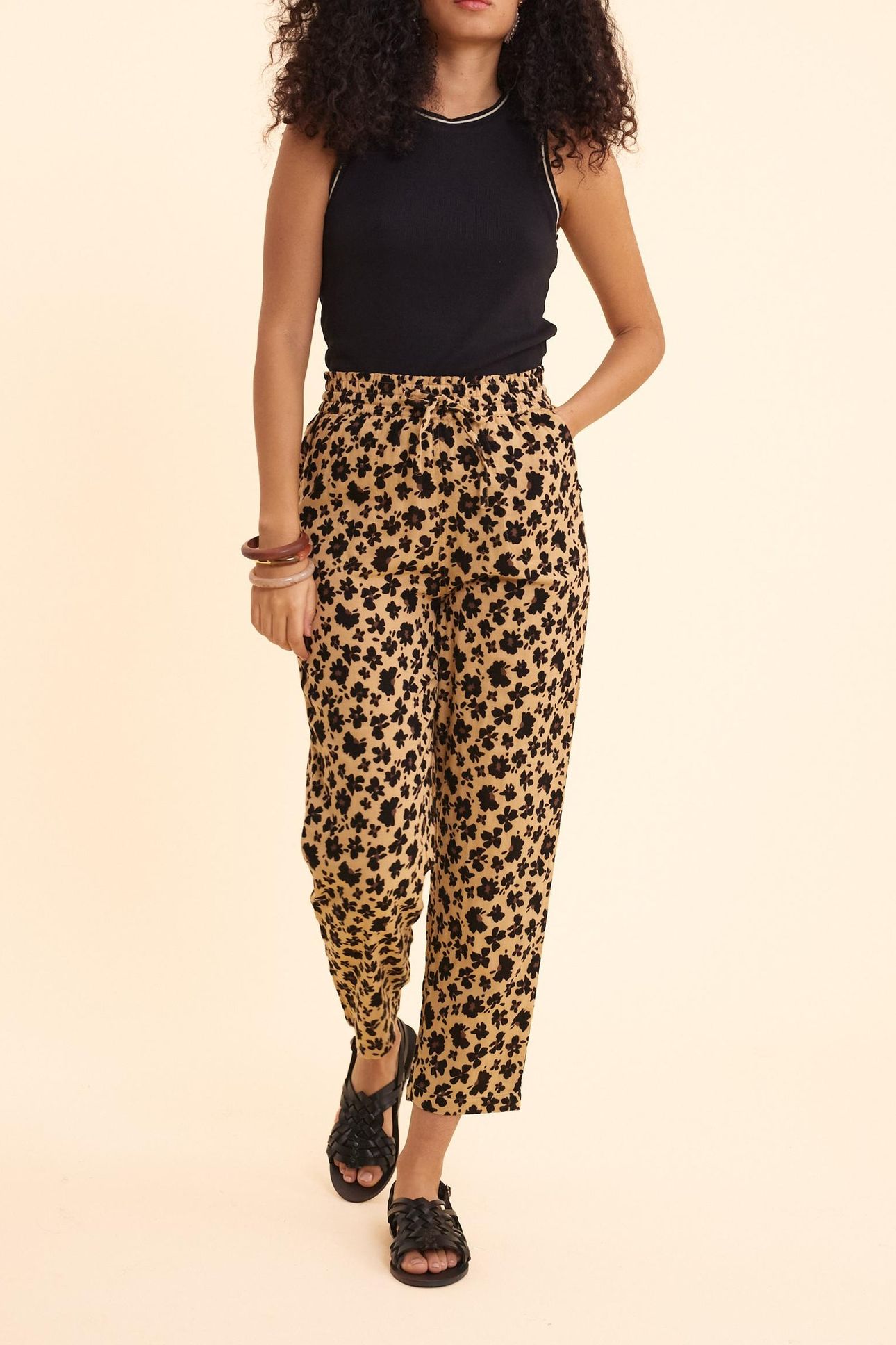 FLORAL LEO PRINT BEIGE PANTS ECRU 1