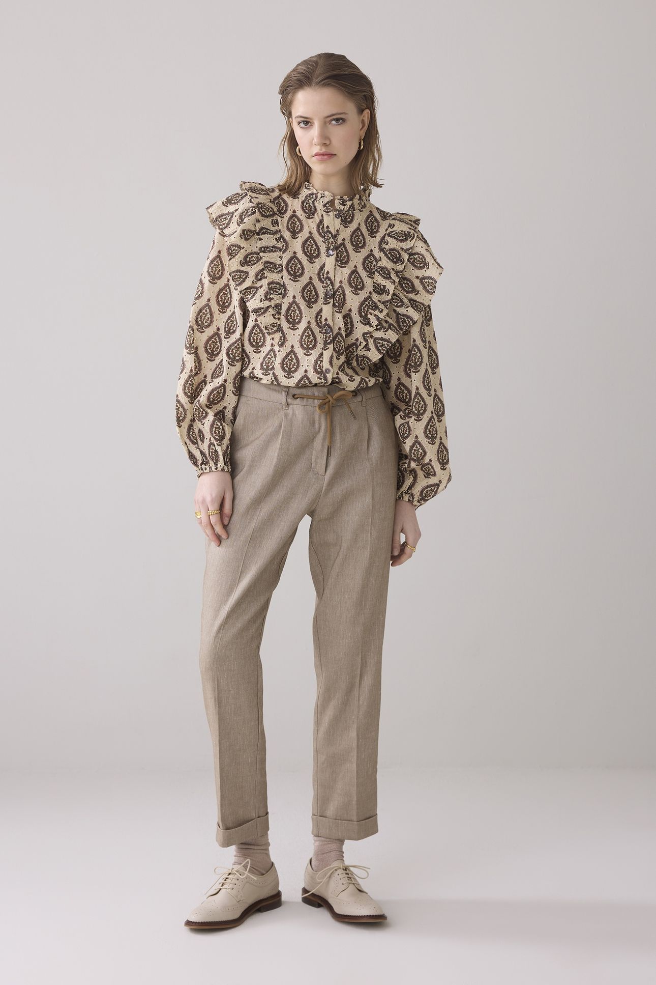 TROUSERS LINEN BLEND TWILL KHAKI 1