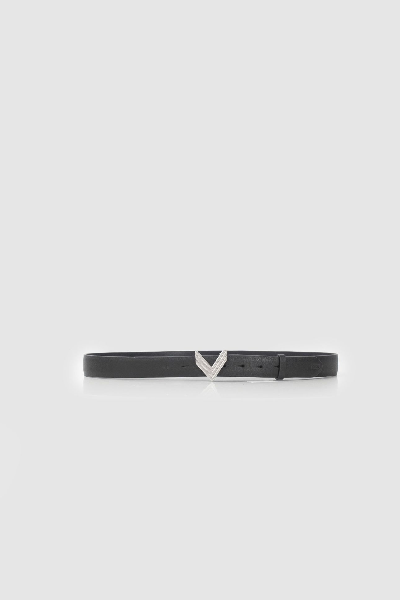 BLACK LEATHER BELT WITH ICONIC CHEVRON BUCKLE 5