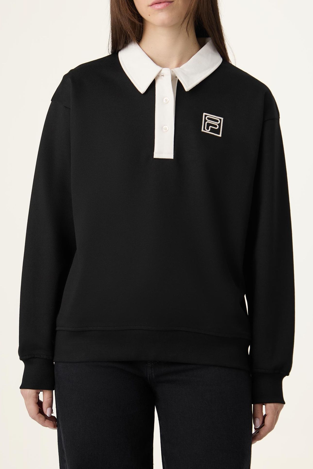 LAGRIO LOOSE POLO SWEATSHIRT BLACK-EGRET 2