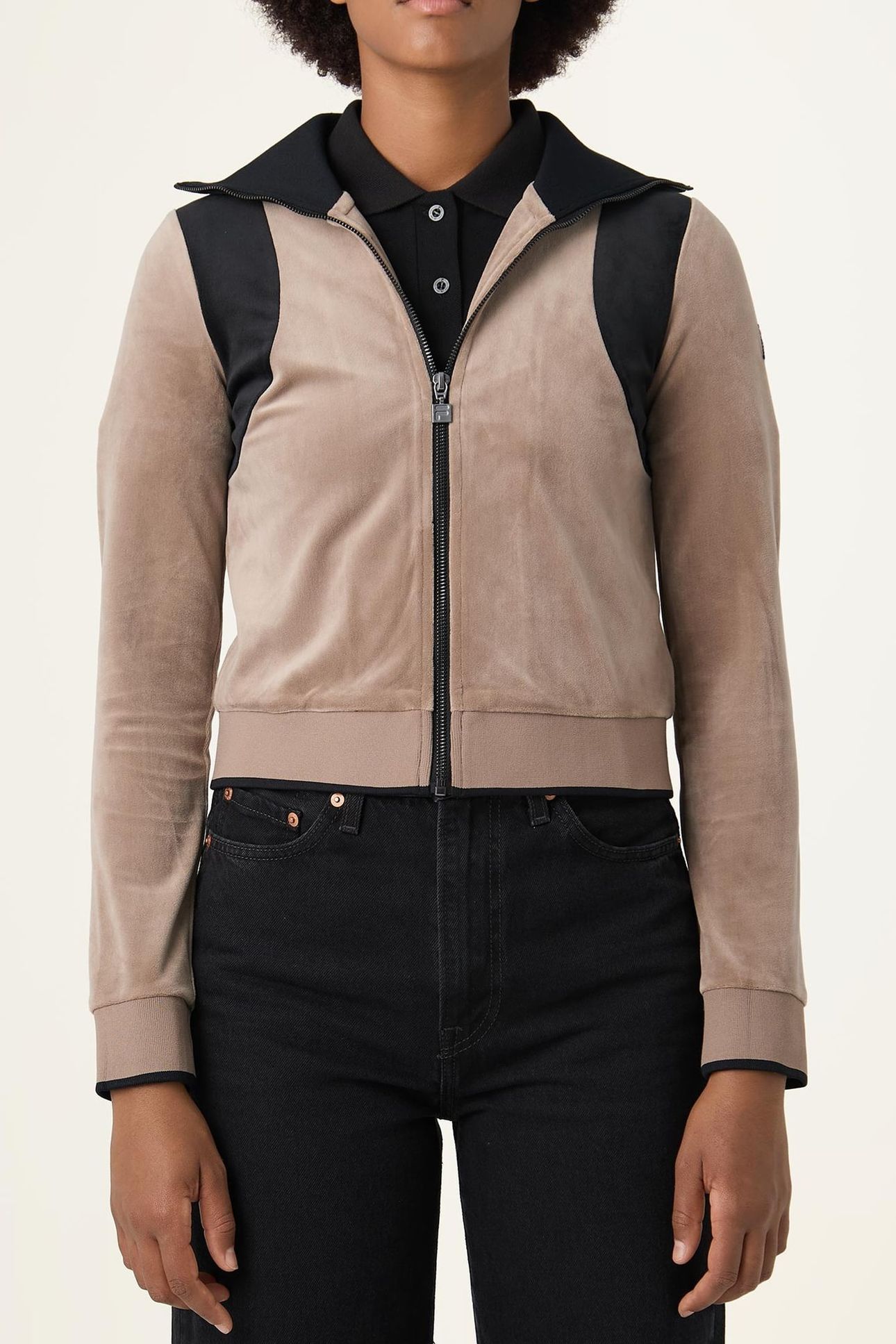 ADRIANO SLIM VELOUR TRACK JACKET TAUPE GRAY-BLACK 1