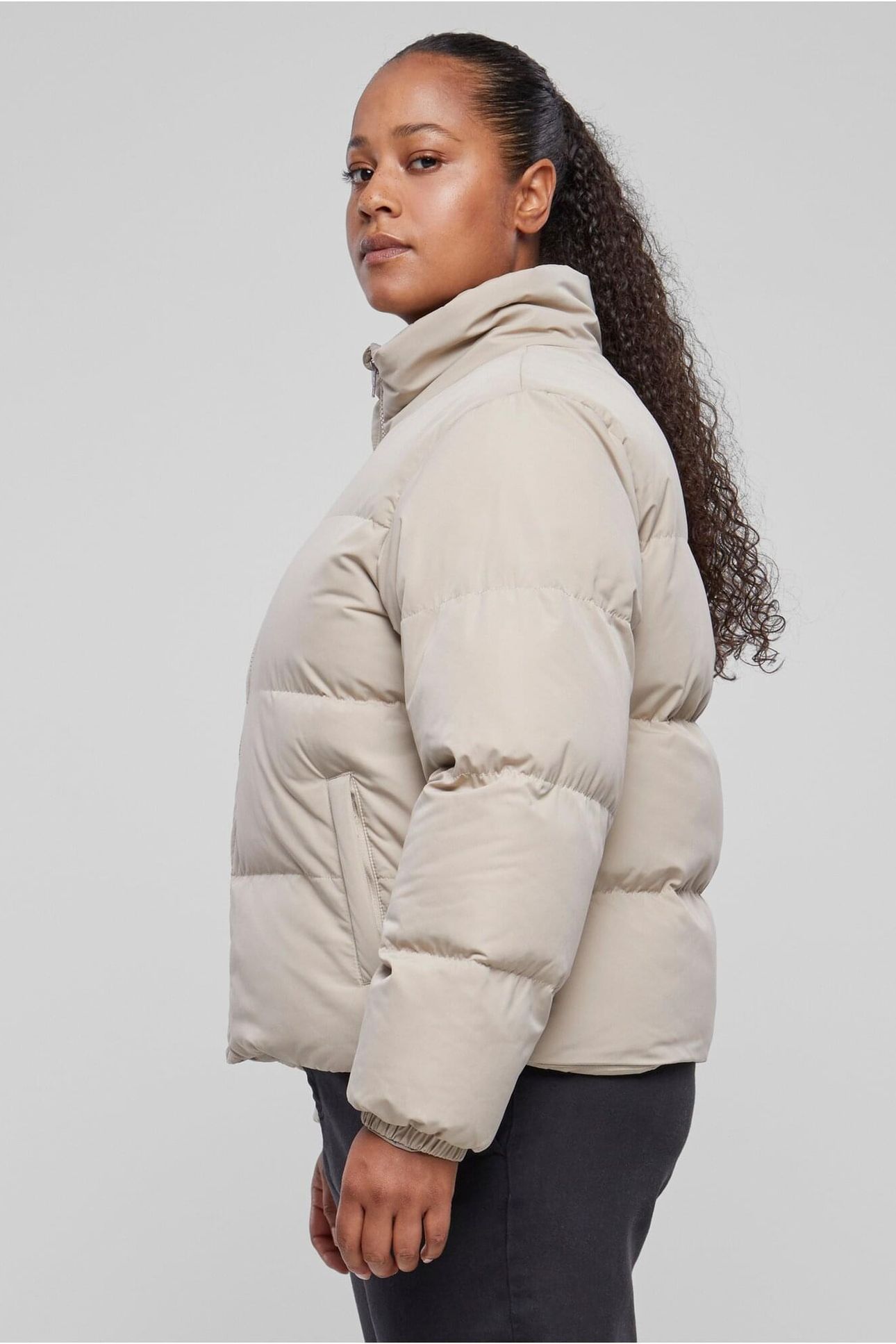 LADIES SHORT PEACHED PUFFER JACKET WET SAND 5