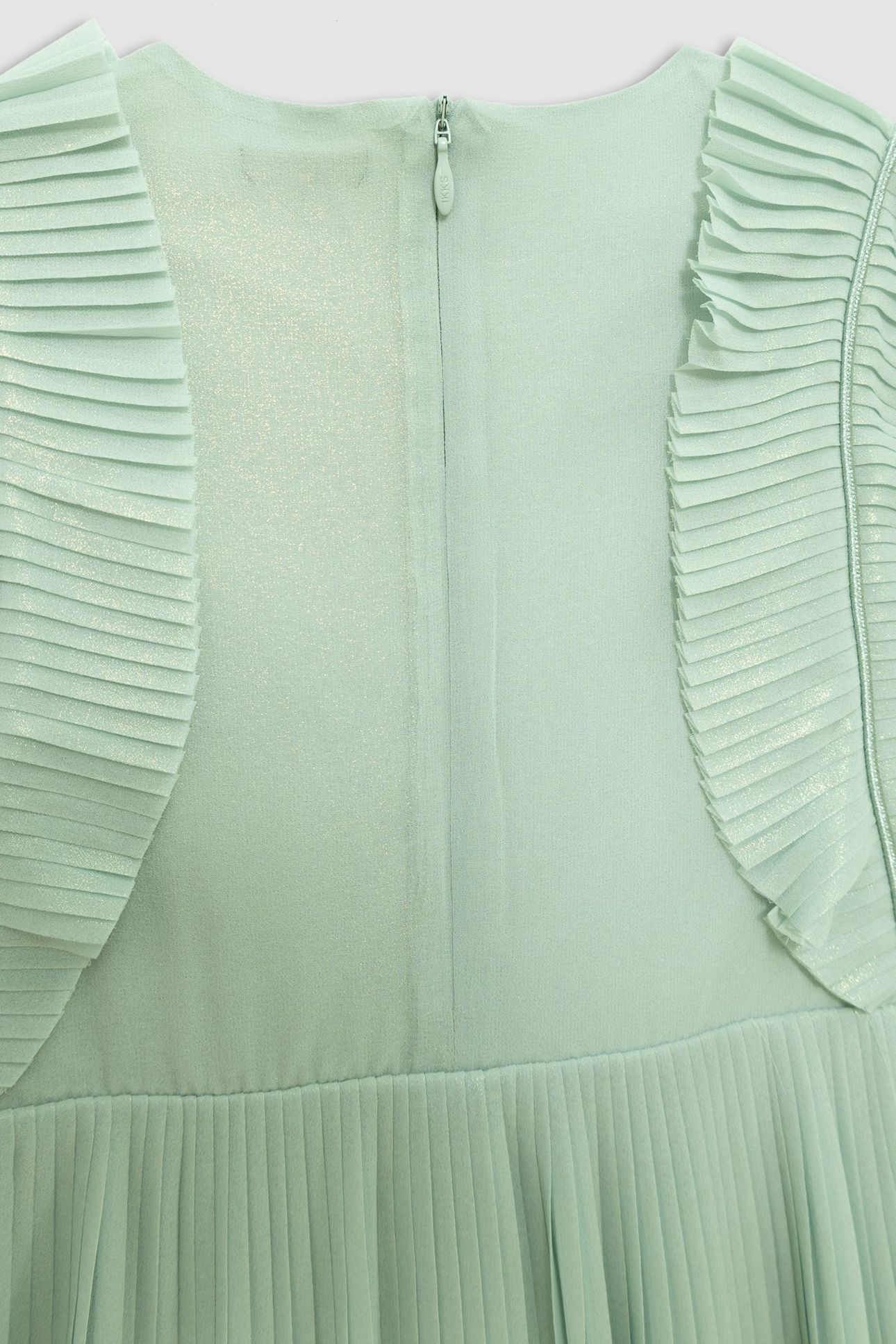 WATER-GREEN IRIDESCENT PLEATED RUFFLED DRESS 6