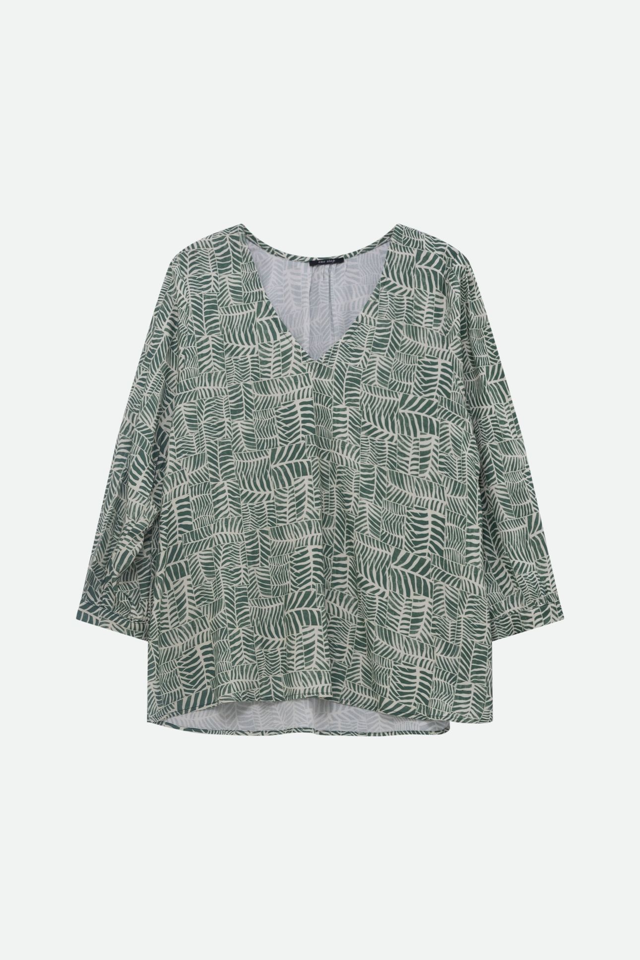CASSIA - GREEN BLOUSE WITH TROPICAL CHIC PRINT 4