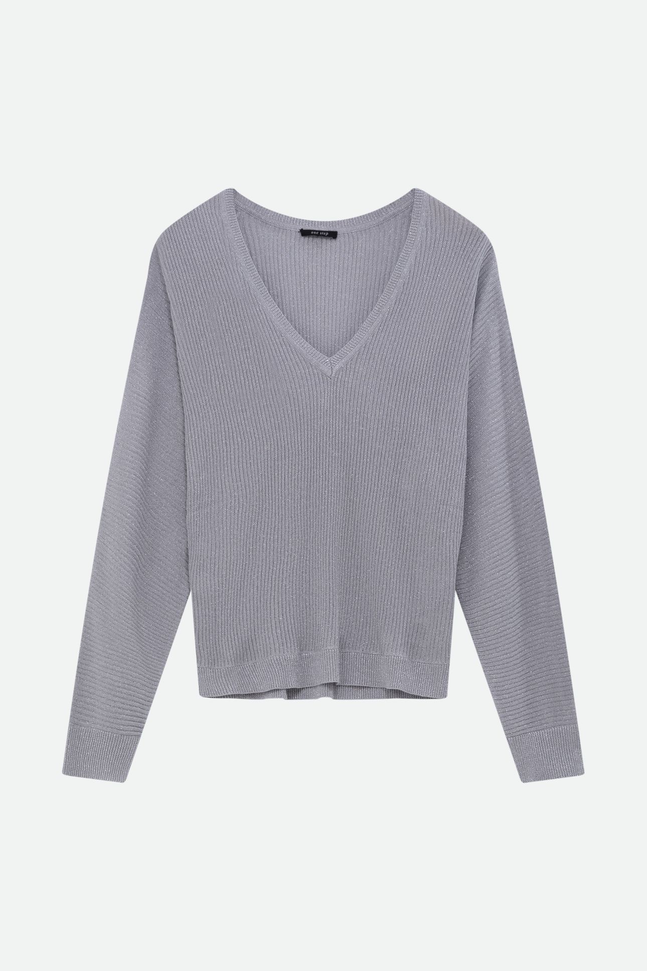 TONY - SILVER RIBBED KNIT SWEATER WITH BATWING SLEEVES 4