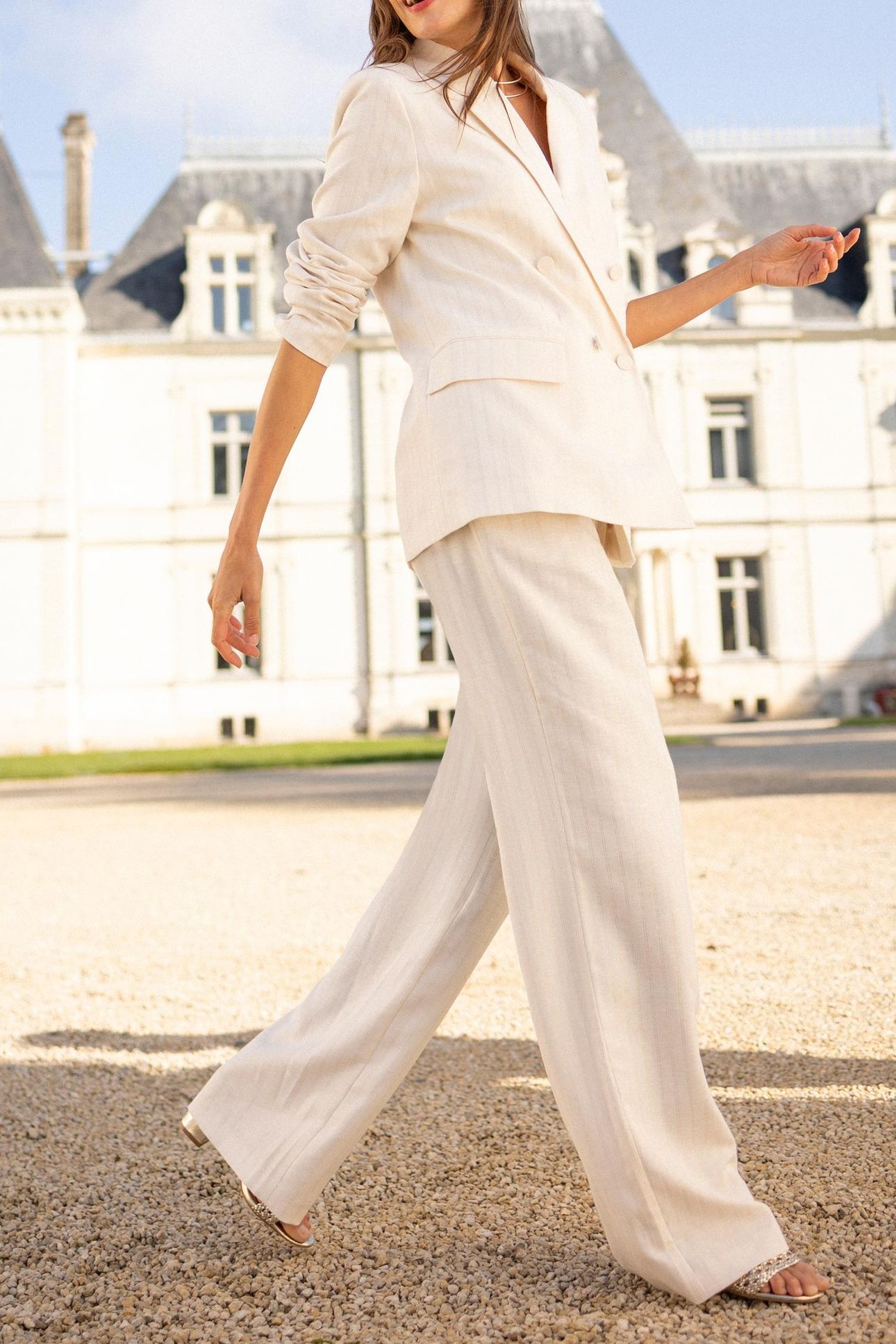 PALMA - ECRU SUIT TROUSERS WITH GOLD STRIPES 3