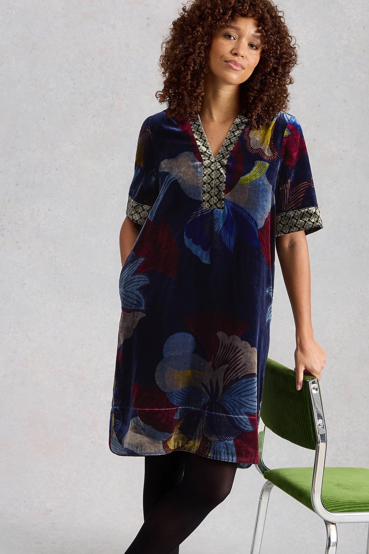JUNE VELVET DRESS NAVY MULTI 1