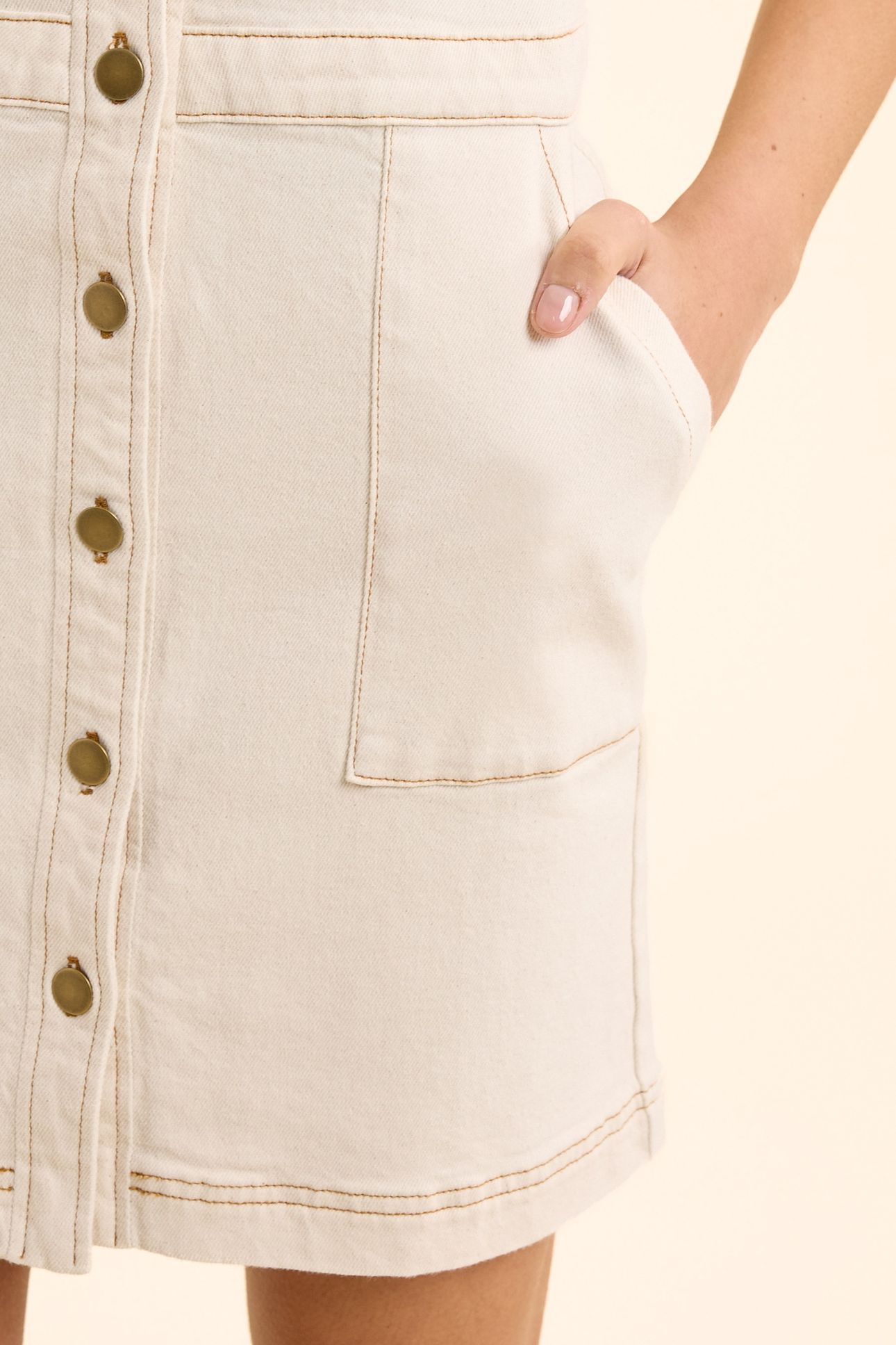 ECRU DENIM DRESS WITH OCHRE TOPSTITCHING ECRU 5