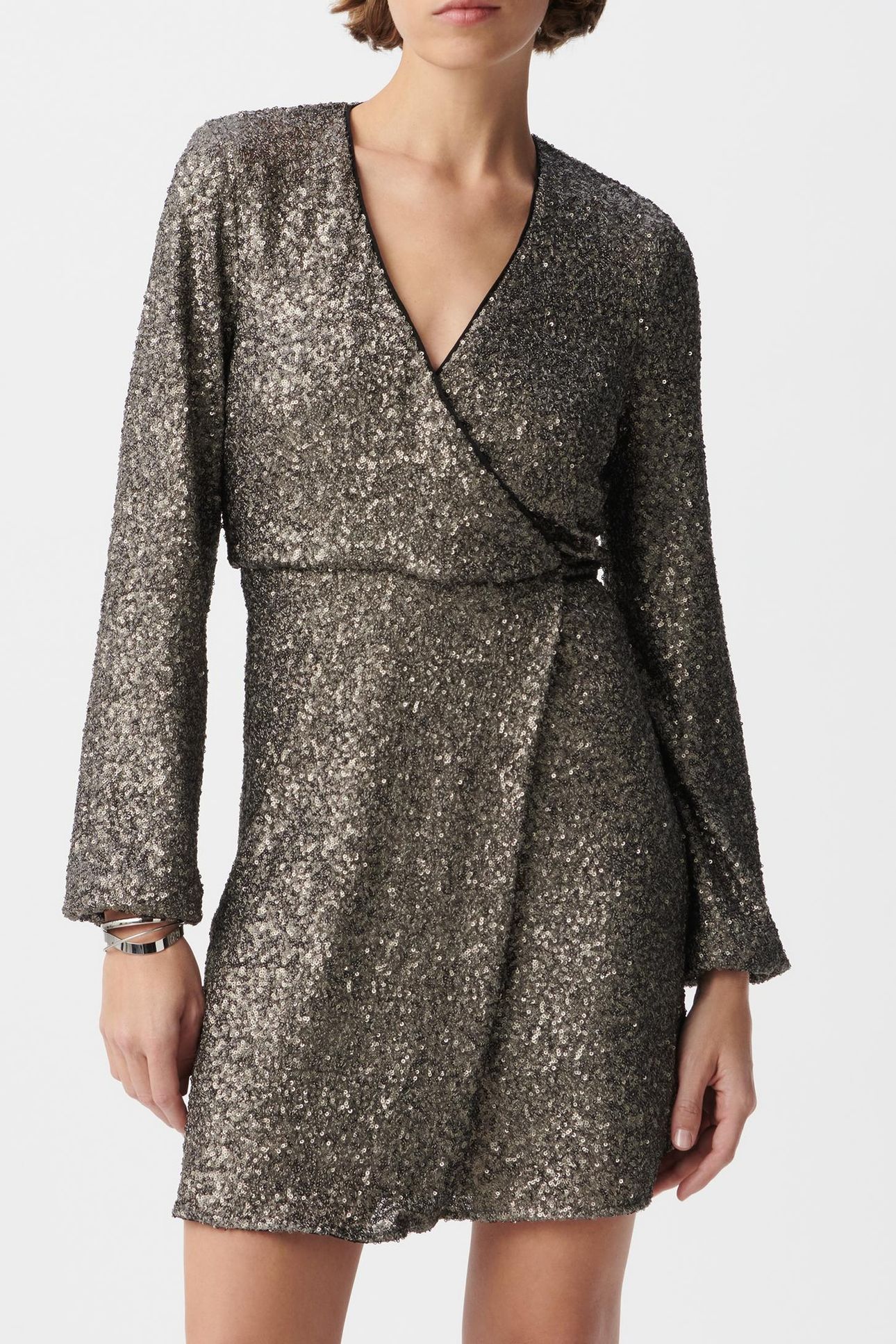 GREY DRESS EMBROIDERED WITH METALLIC SEQUINS 2