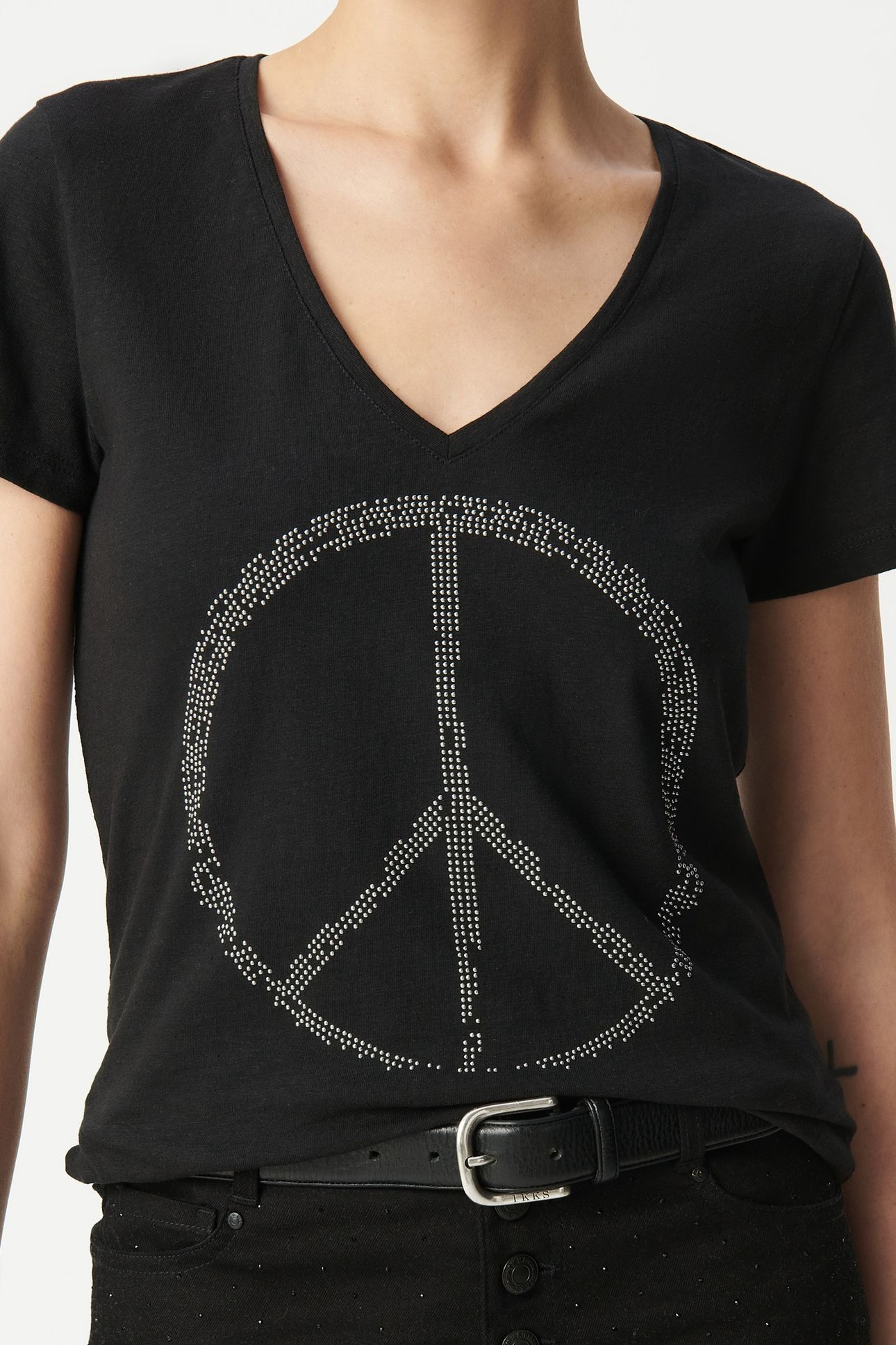 BLACK ORGANIC COTTON PEACE AND LOVE STUDDED TEE-SHIRT 3