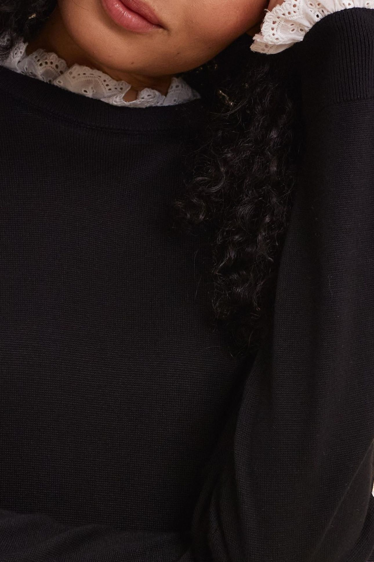 BLACK KNIT DRESS, EYELET EMBROIDERY DETAILS BLACK 6